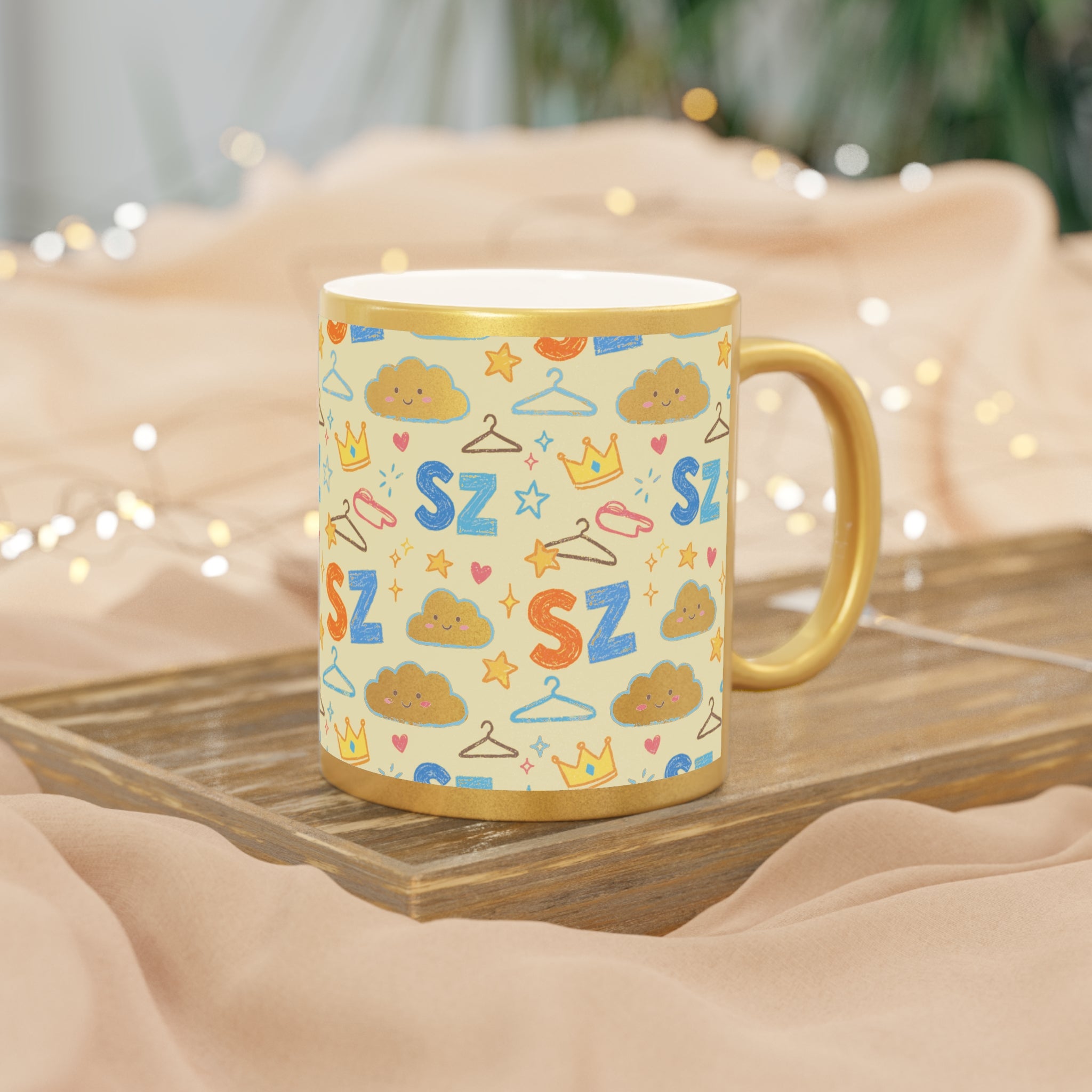 Metallic Mug — Playful Crayon 'SZ' Pattern (Silver/Gold)