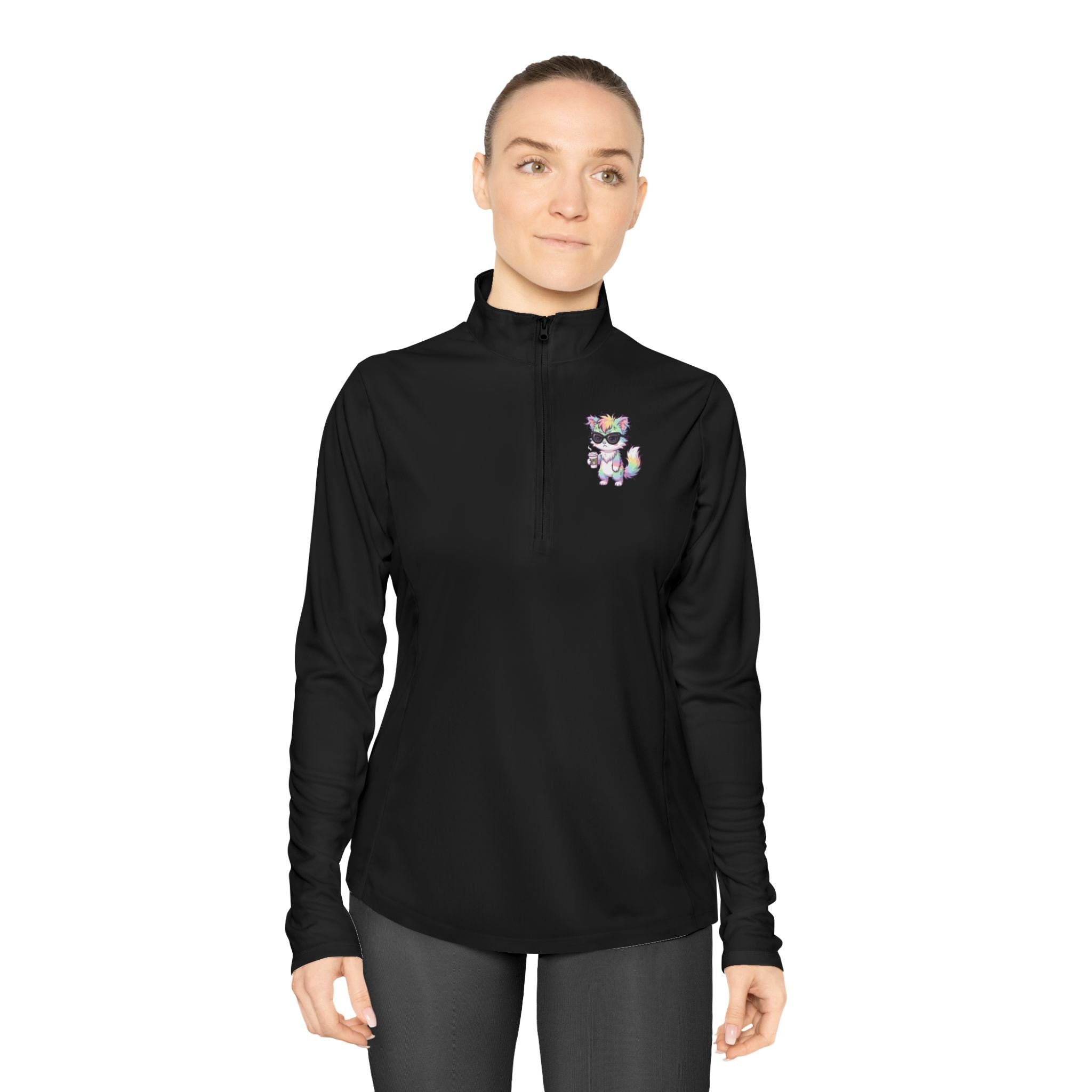 Cute Grumpy Rainbow Furry Ladies Quarter-Zip Pullover | Embroidered Pullover