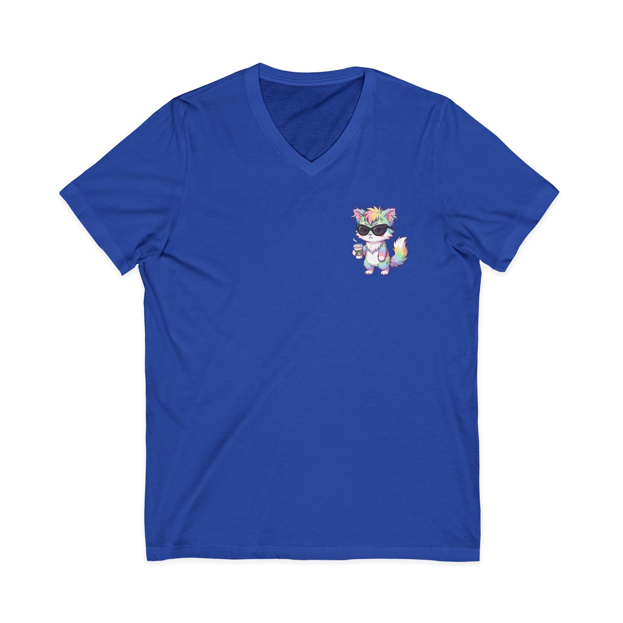Cute Grumpy Rainbow Furry V-Neck Tee — Kawaii Graphic Shirt