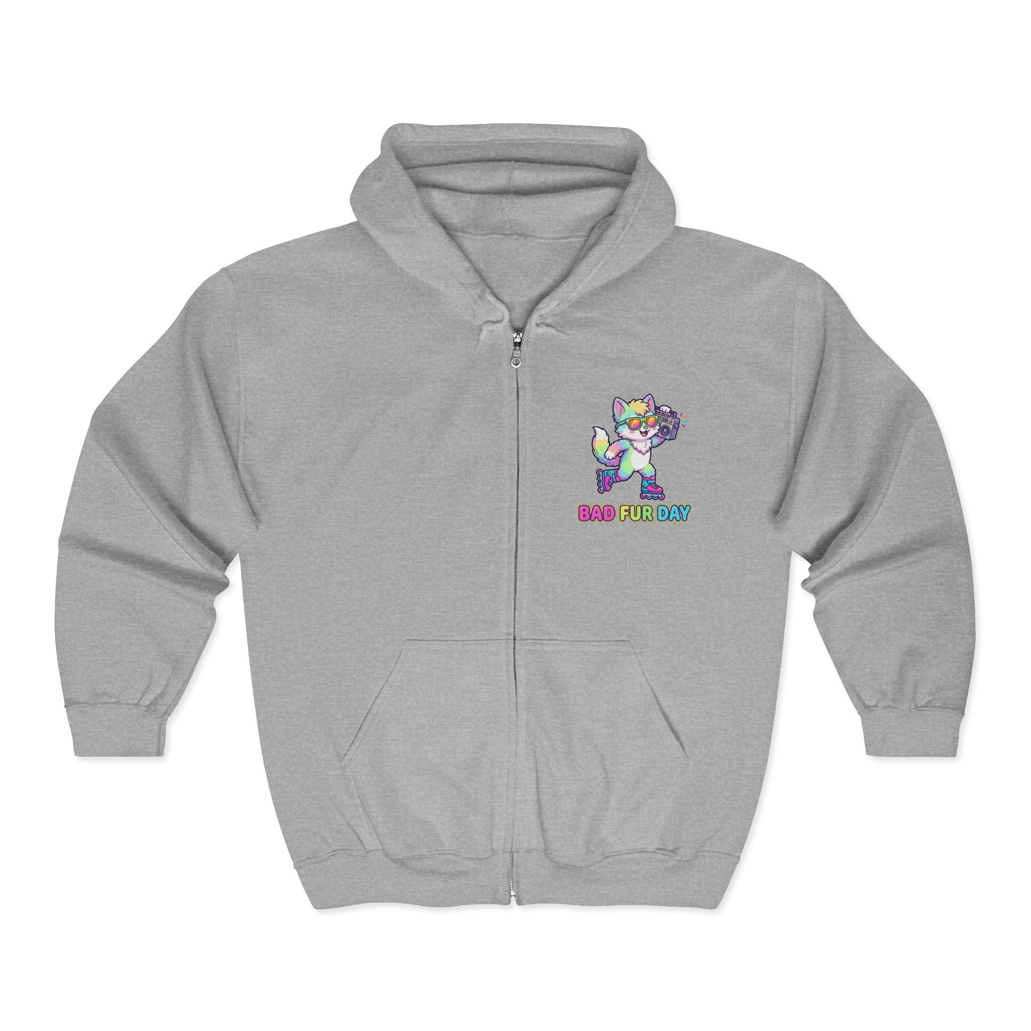 Bad Fur Day Neon Rainbow Furry Full-Zip Hoodie | Cute Rainbow Cat