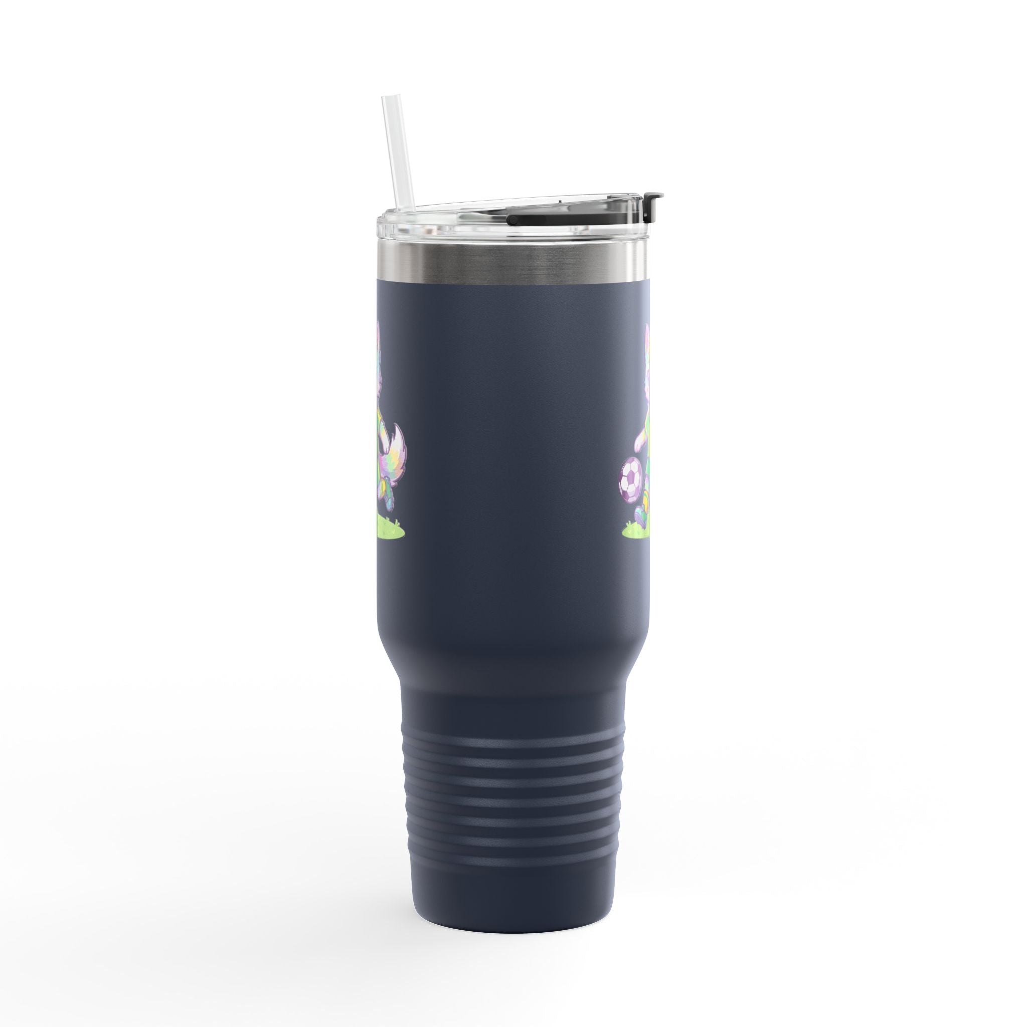 40oz Insulated Travel Mug — Cute Soccer Pastel Fox Design