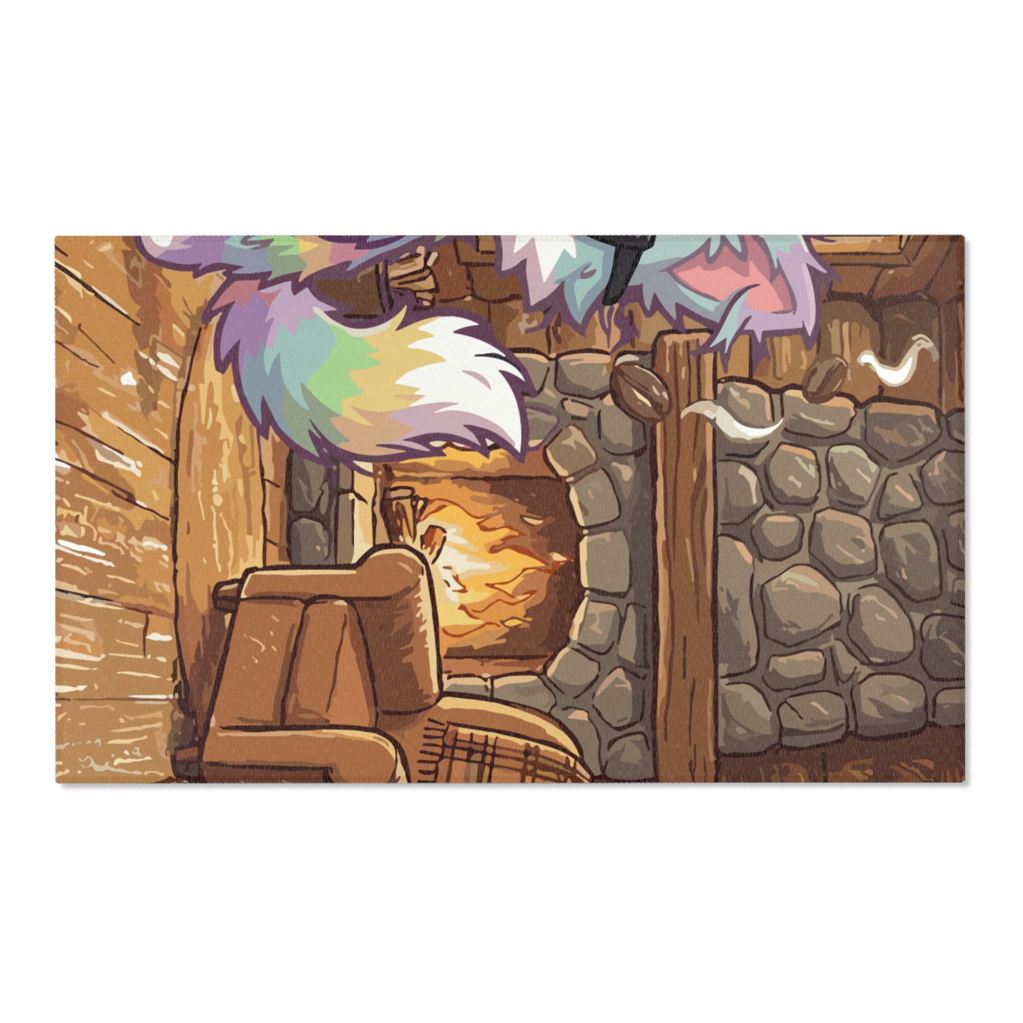 Cozy Cabin Rainbow Fox Area Rug — Cute Colorful Cat with Sunglasses Indoor Accent Mat