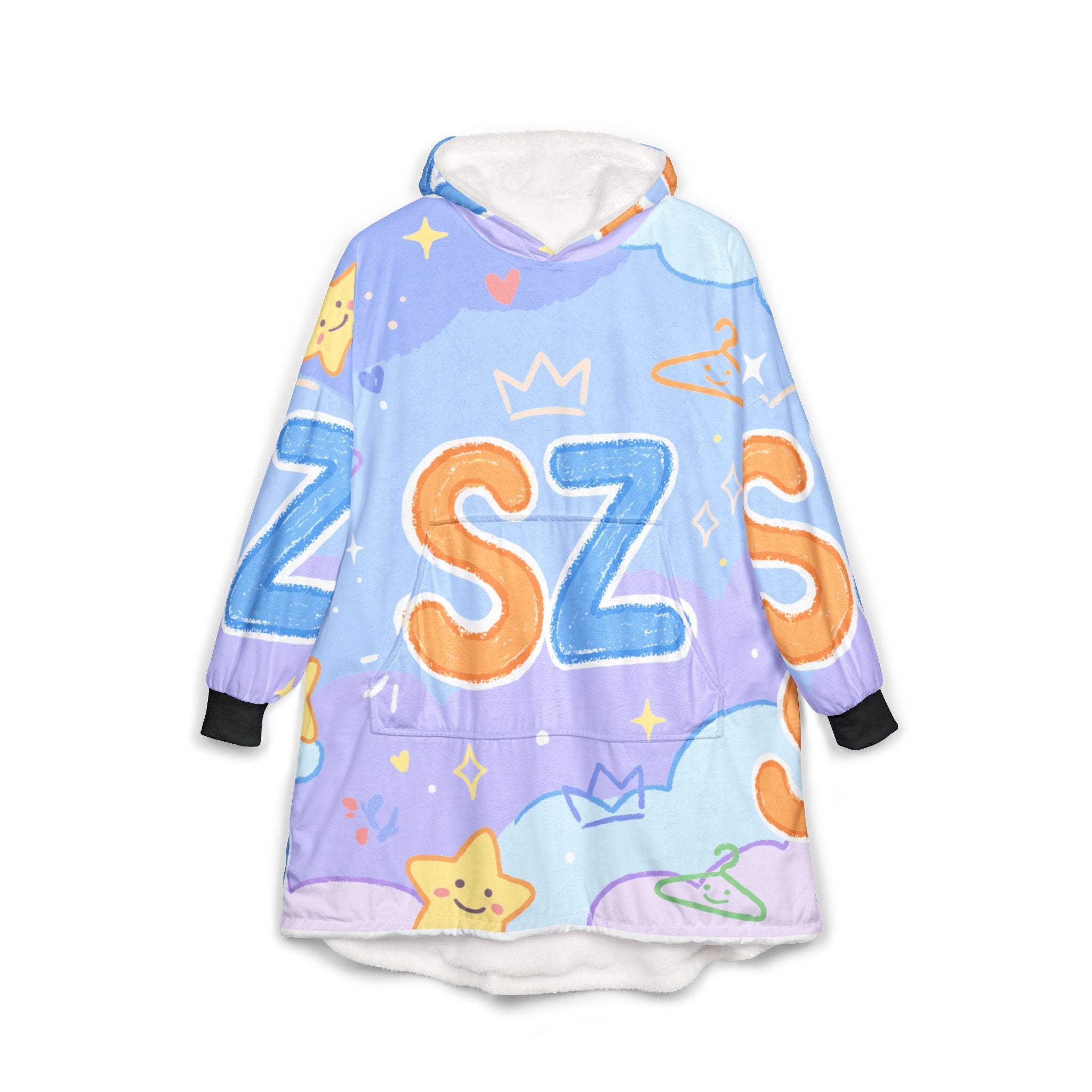 Cozy Pastel Kawaii Hooded Blanket — SZS Plush Wearable Blanket with Stars & Clouds