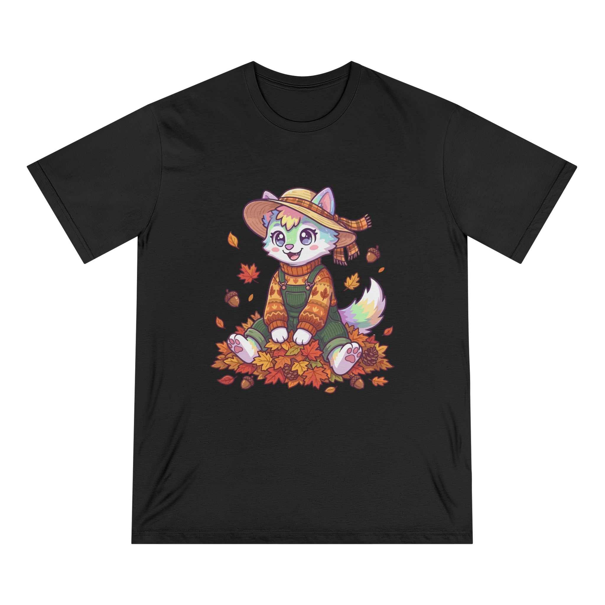 Autumn Fox Tee — Cute Fall Rainbow Pup with Leaves