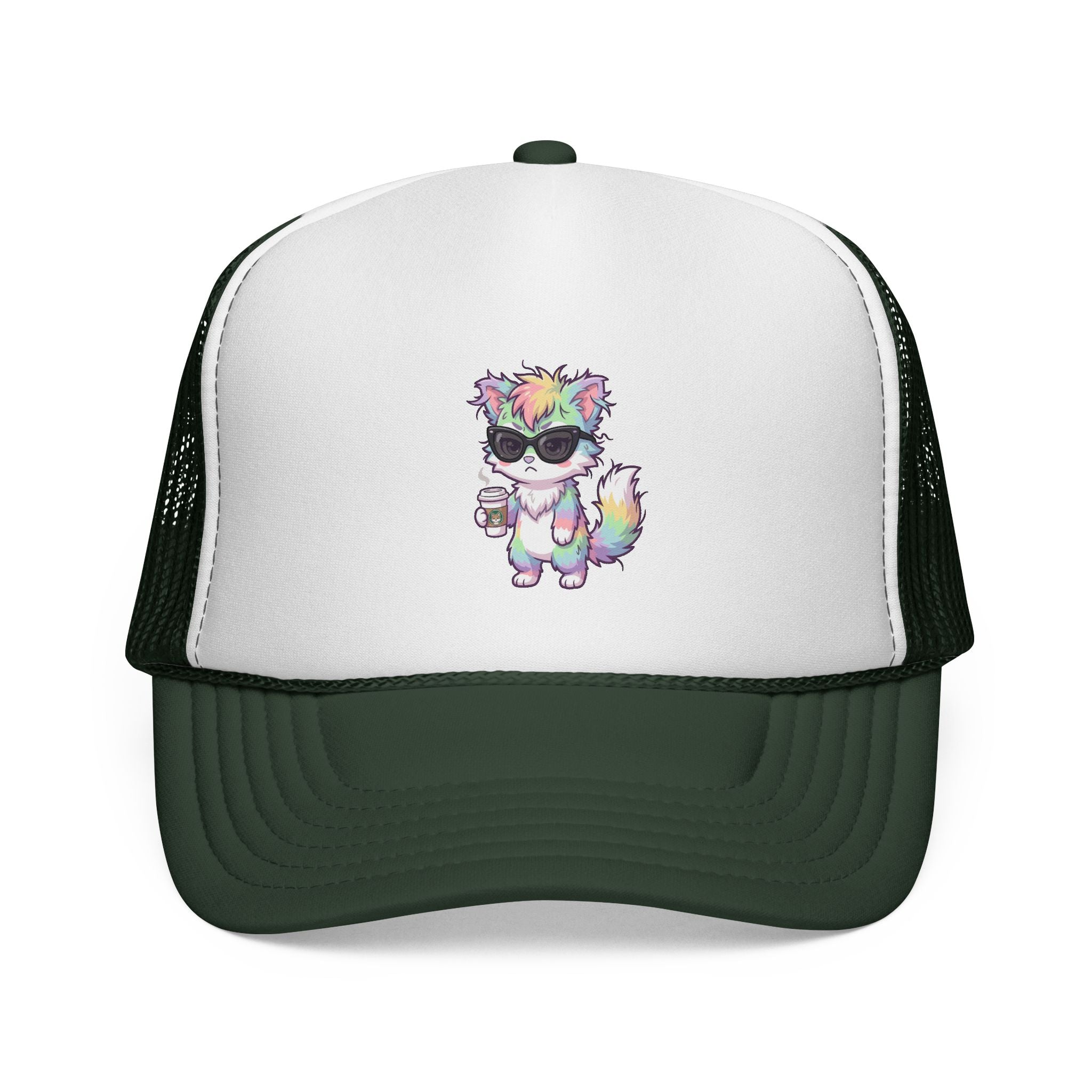 Grumpy Rainbow Furry Trucker Cap — Sunglasses Cute Mesh Back Hat