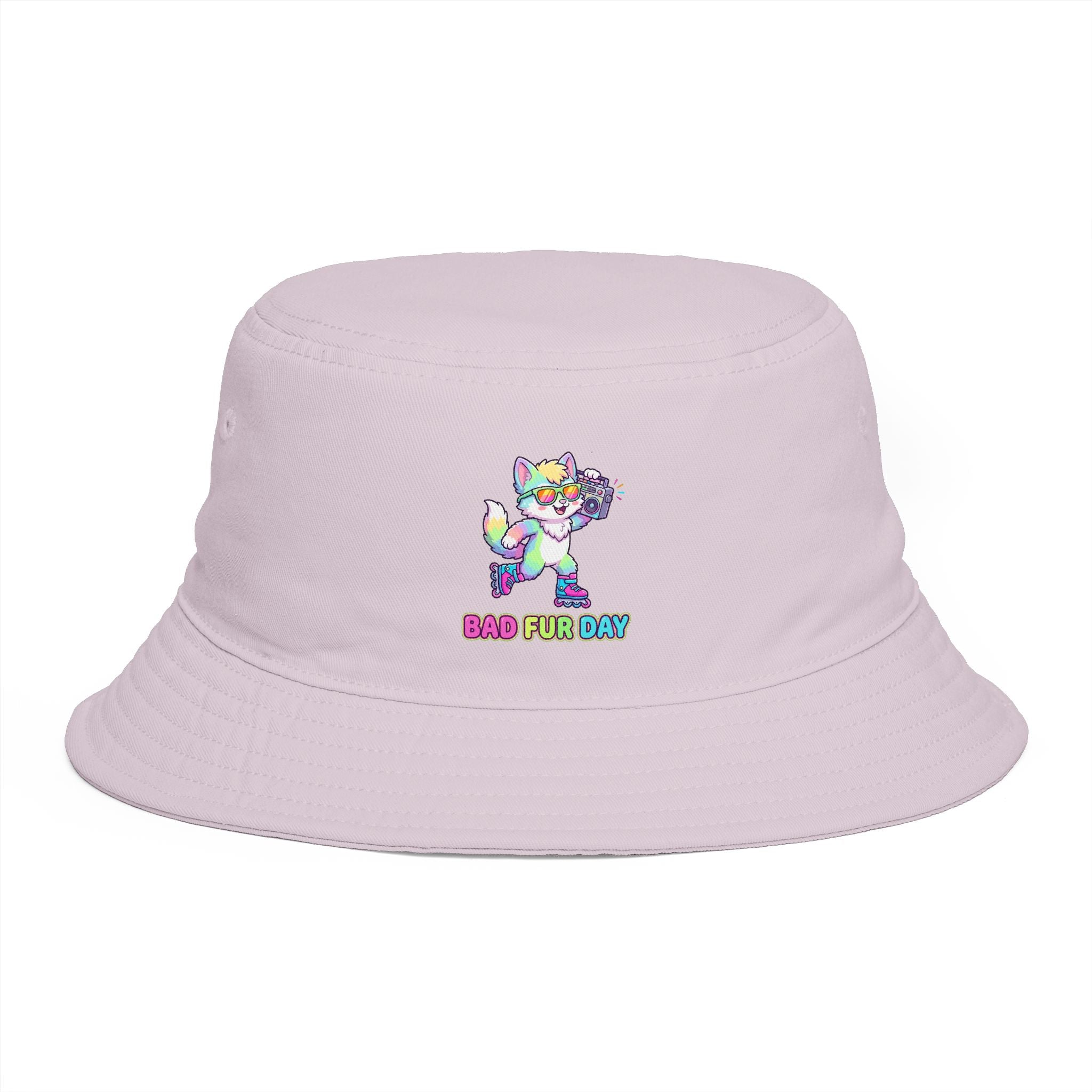 Cute Neon Furry Fox Bucket Hat — "Bad Fur Day" Embroidered Cute Animal Sun Hat