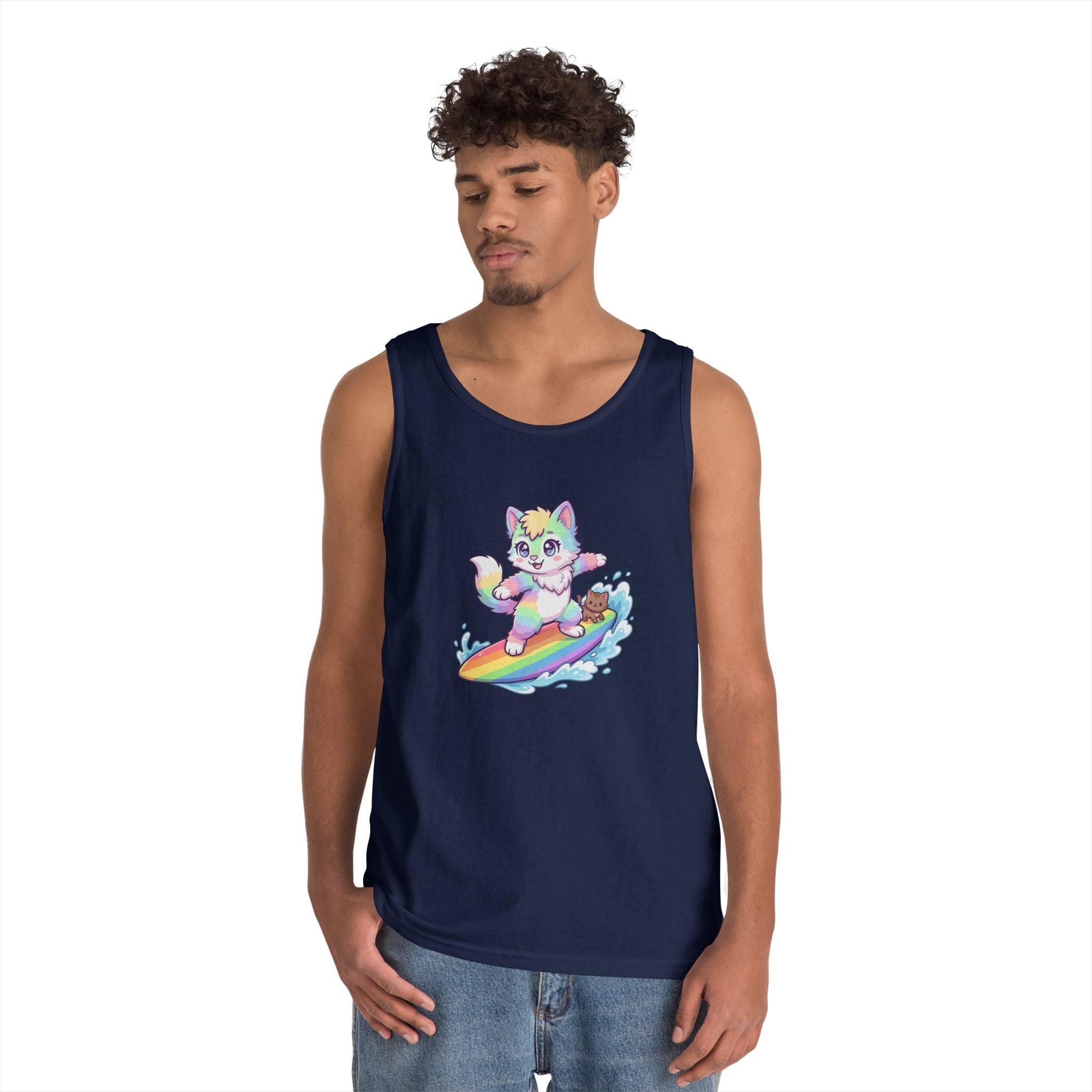 Kawaii Cat Surfing Rainbow Tank