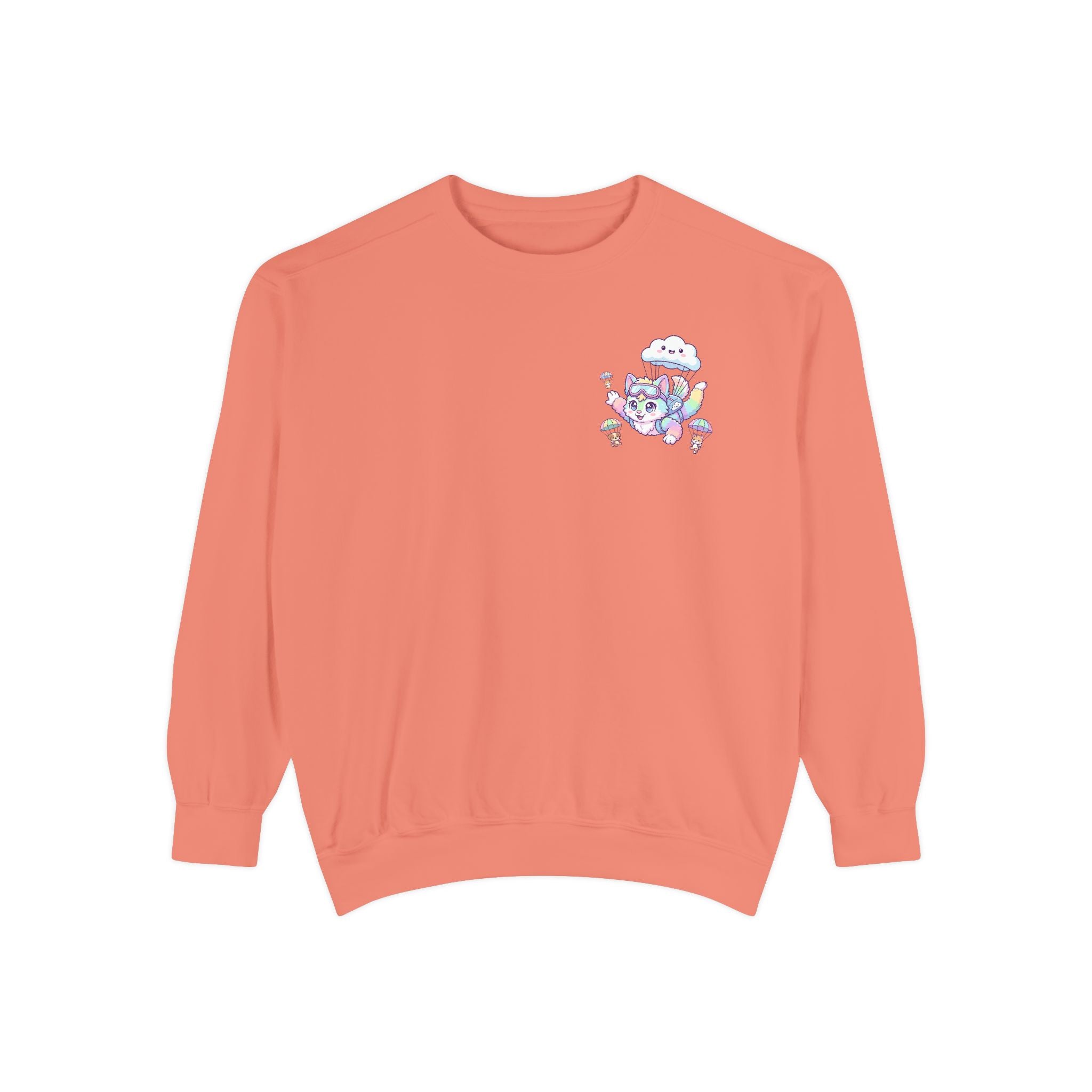 Cute Retro Rainbow Skydiving Furry Sweatshirt | Pocket Graphic T-Shirt