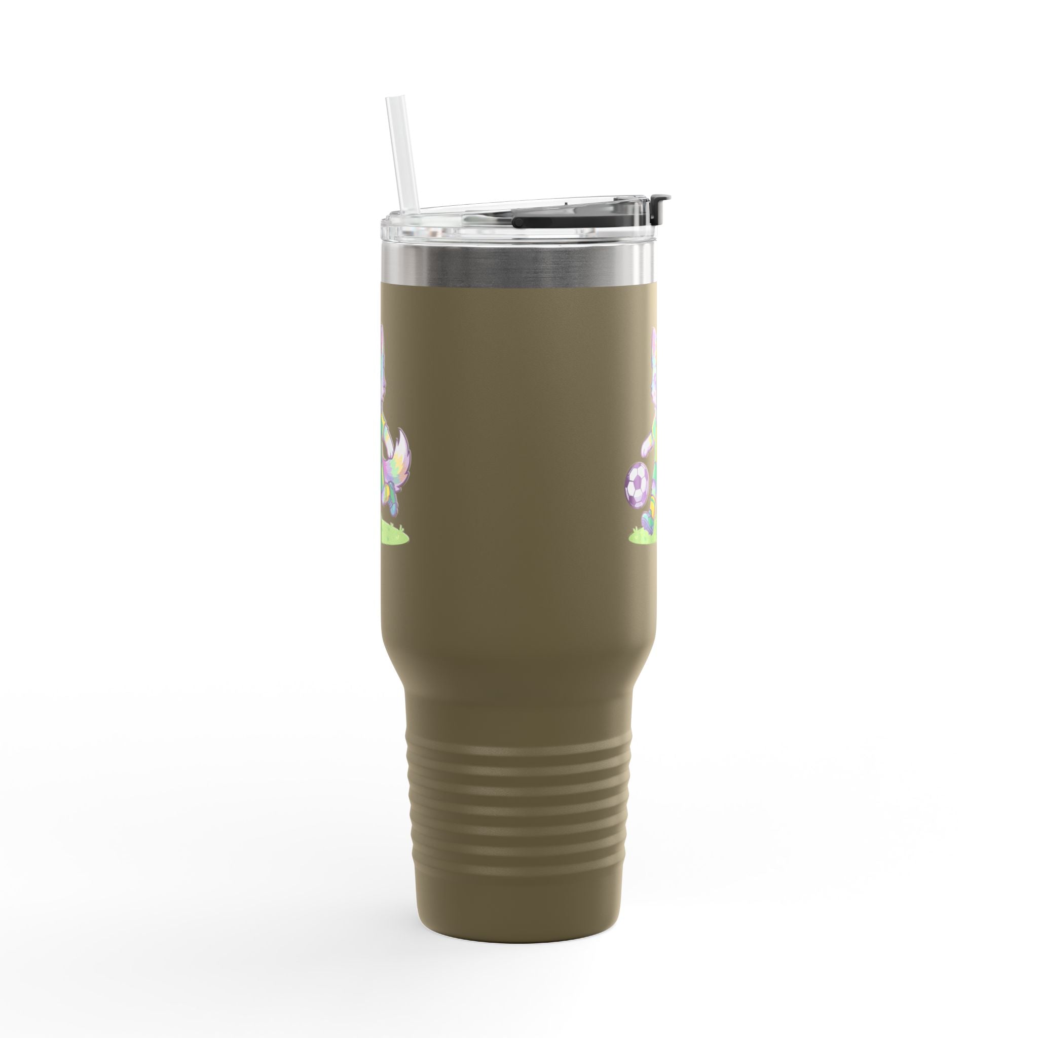 40oz Insulated Travel Mug — Cute Soccer Pastel Fox Design