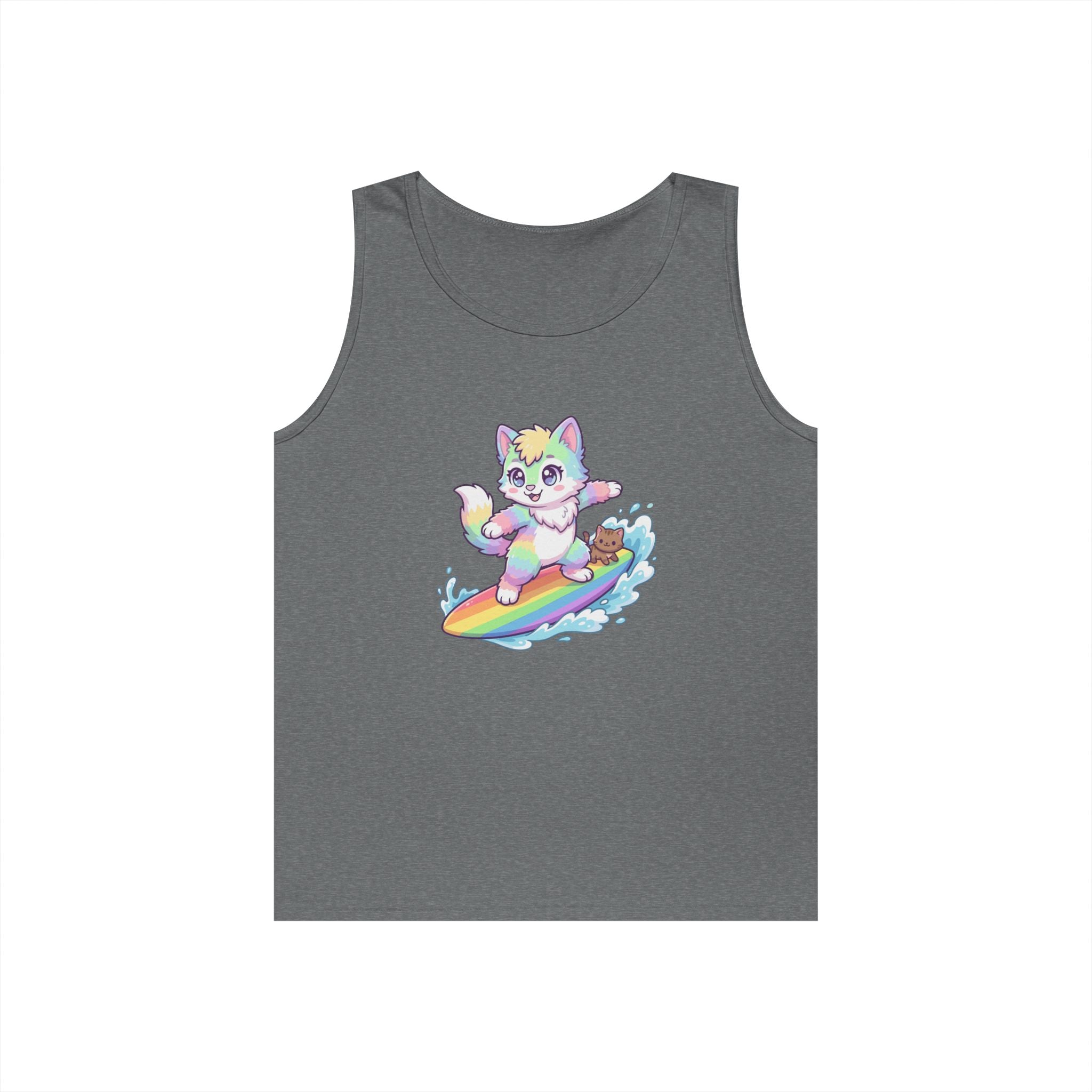 Kawaii Cat Surfing Rainbow Tank