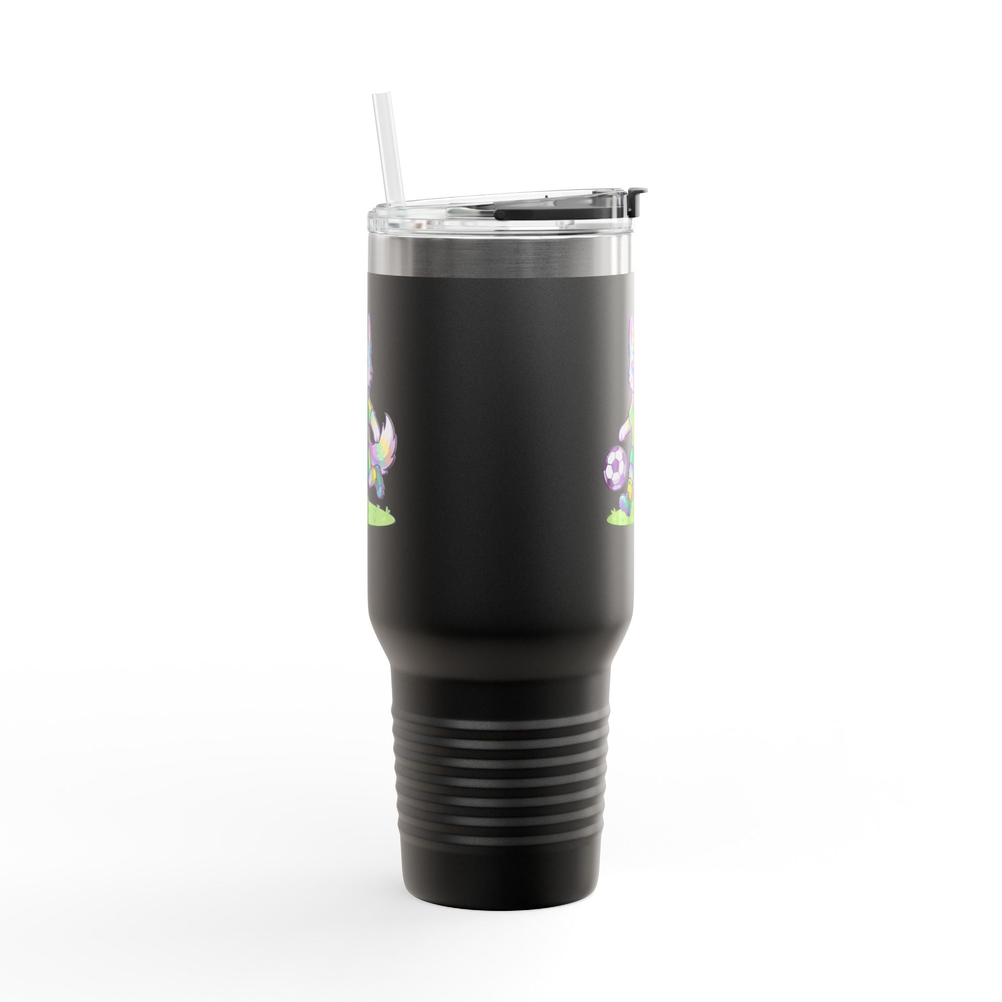 40oz Insulated Travel Mug — Cute Soccer Pastel Fox Design