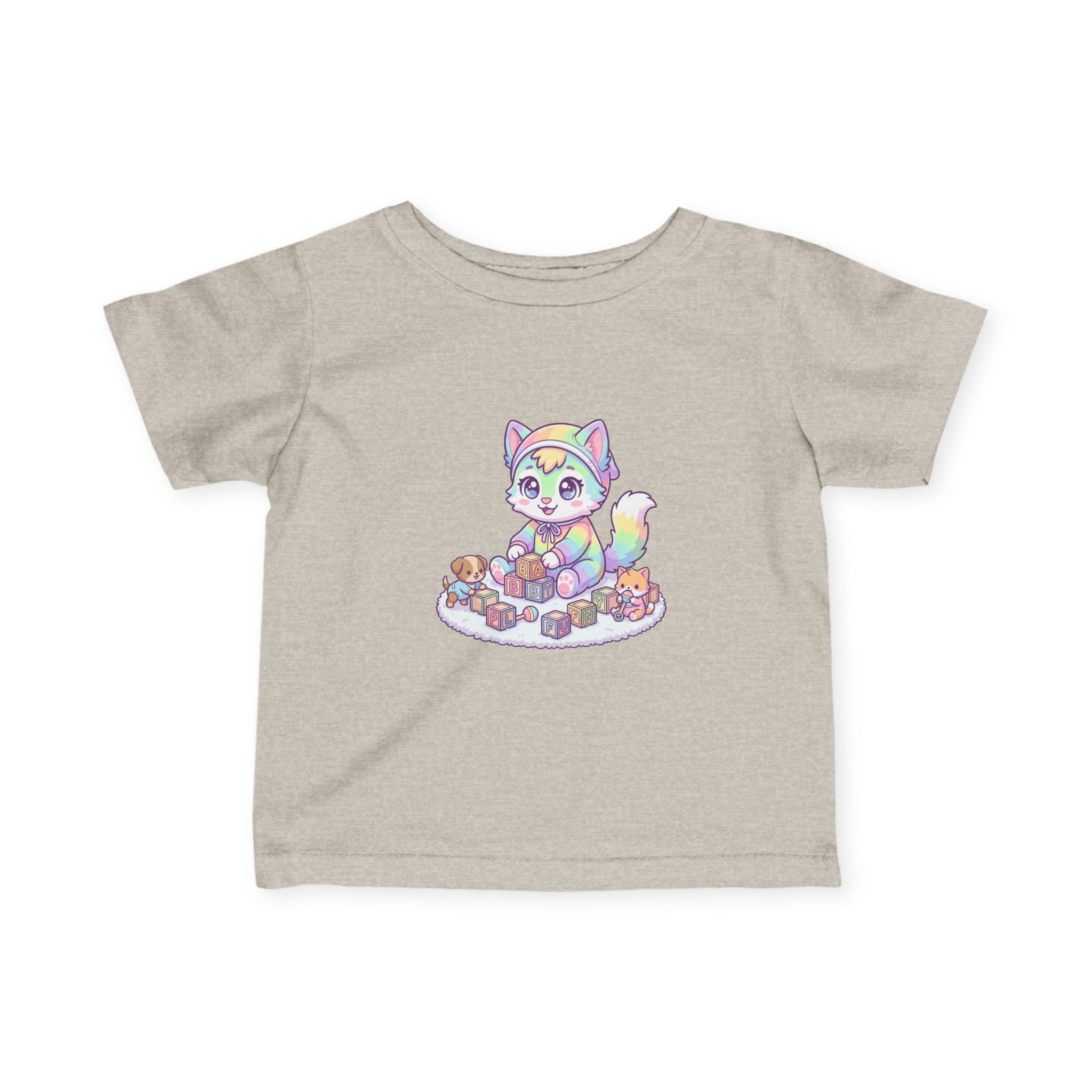 Pastel Rainbow Kitten Infant Tee – Cute Kitty with Toy Blocks