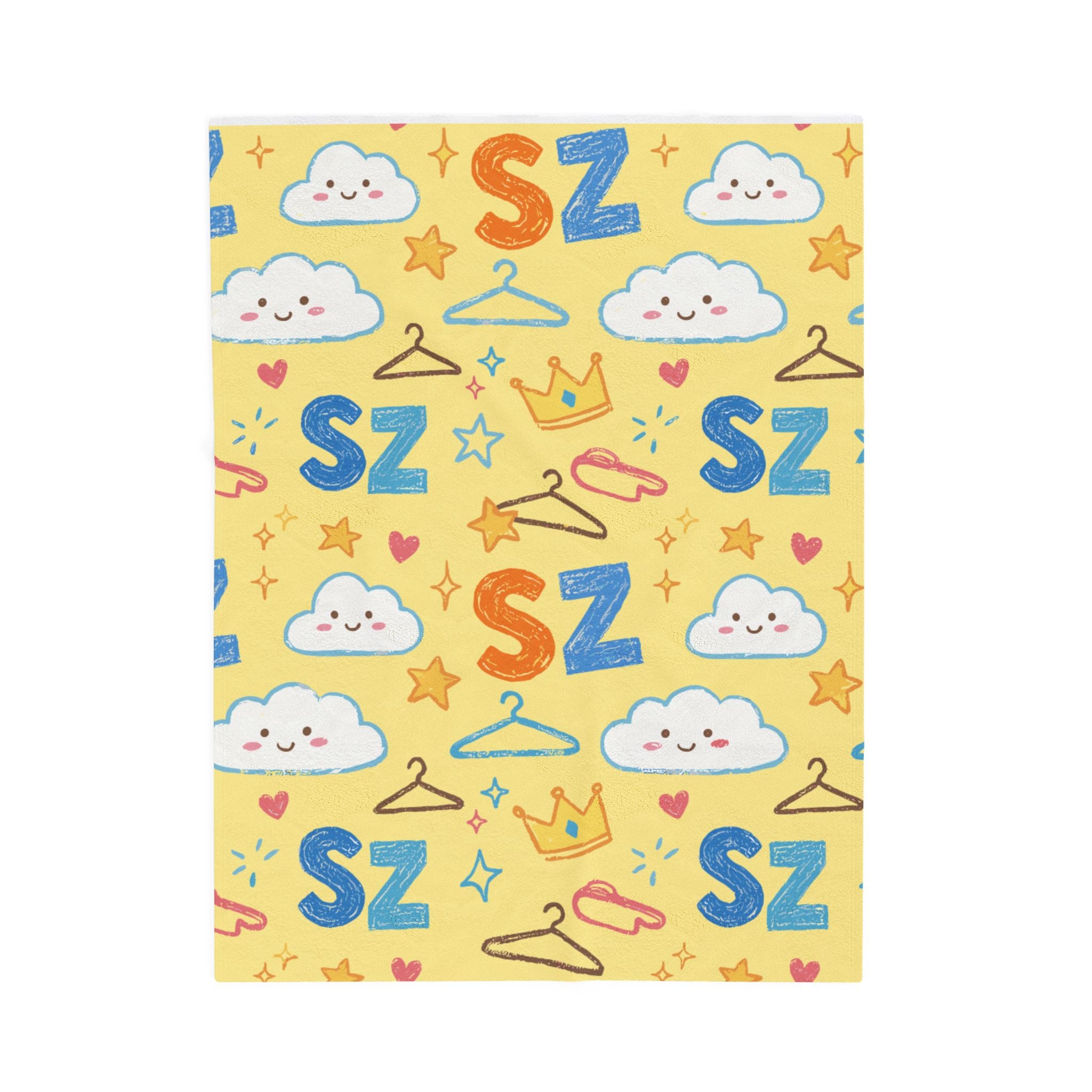 Plush Blanket - Yellow Sleepy Clouds & 'Zs' Kids Velveteen Throw