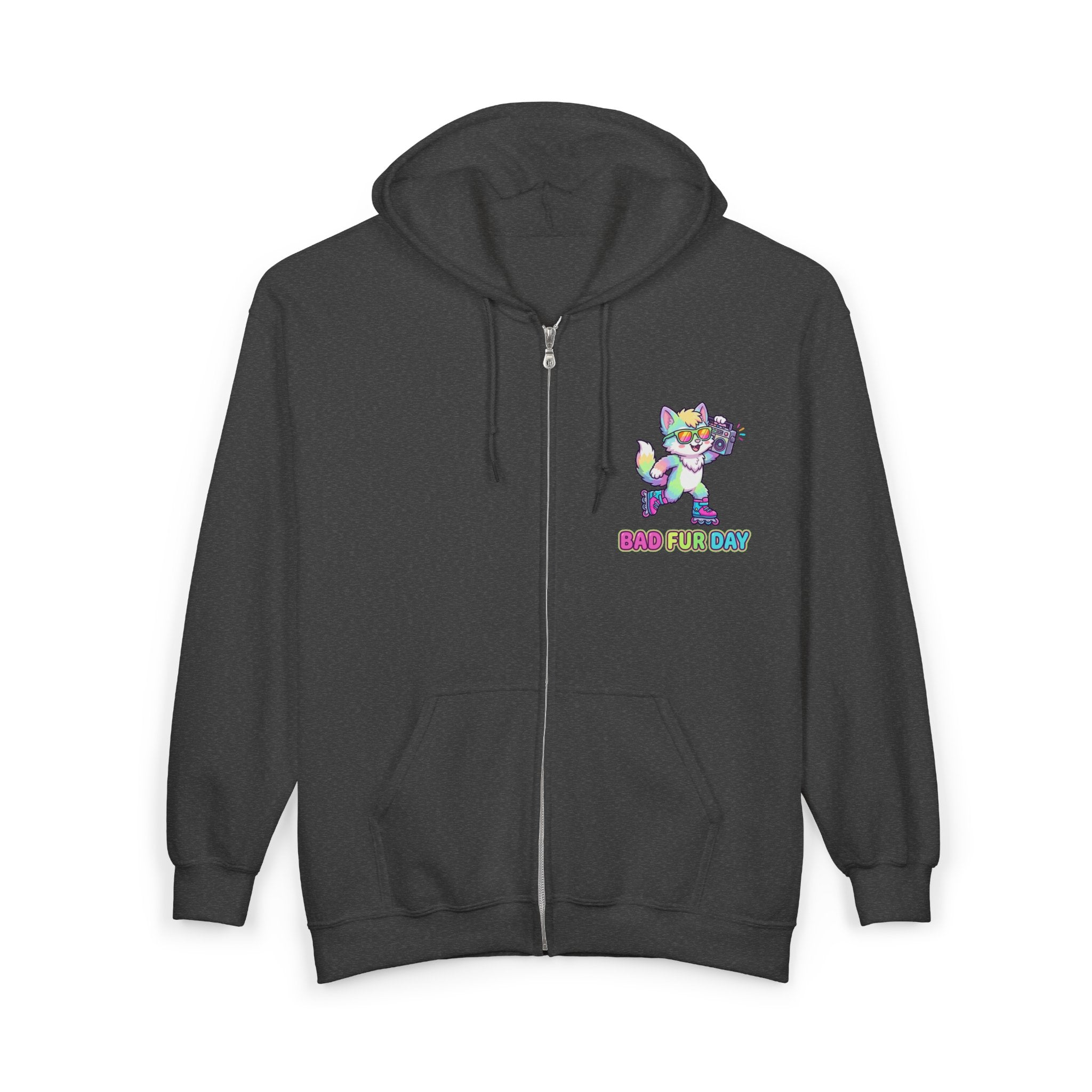 Bad Fur Day Neon Rainbow Furry Full-Zip Hoodie | Cute Rainbow Cat
