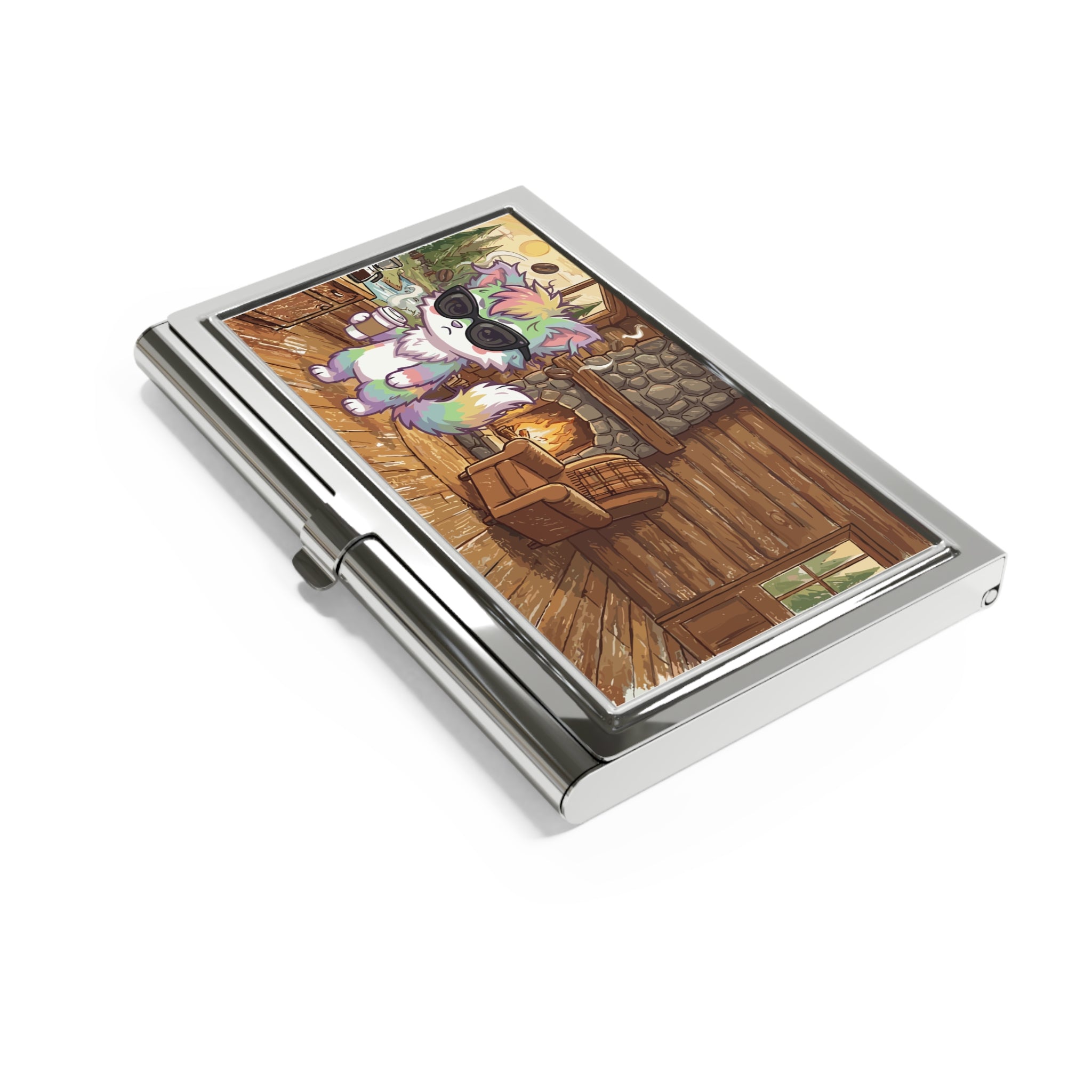 Cute Rainbow Cat Coffee Shop Business Card Holder