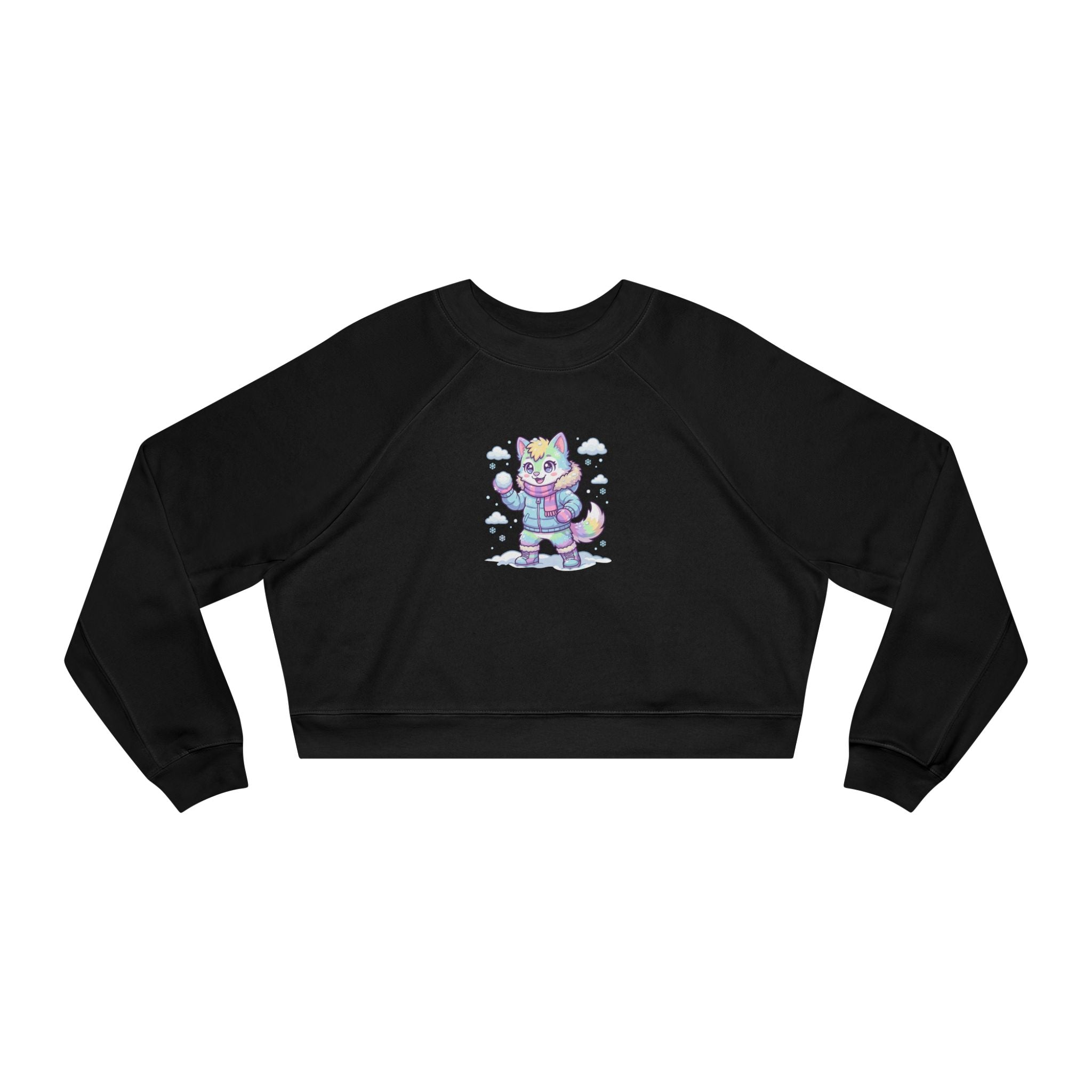 Winter Cropped Pullover | Pastel Lucky Cat Snowball Graphic