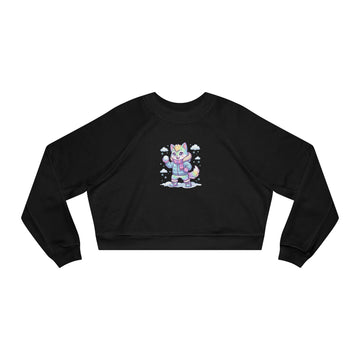 Winter Cropped Pullover | Pastel Lucky Cat Snowball Graphic