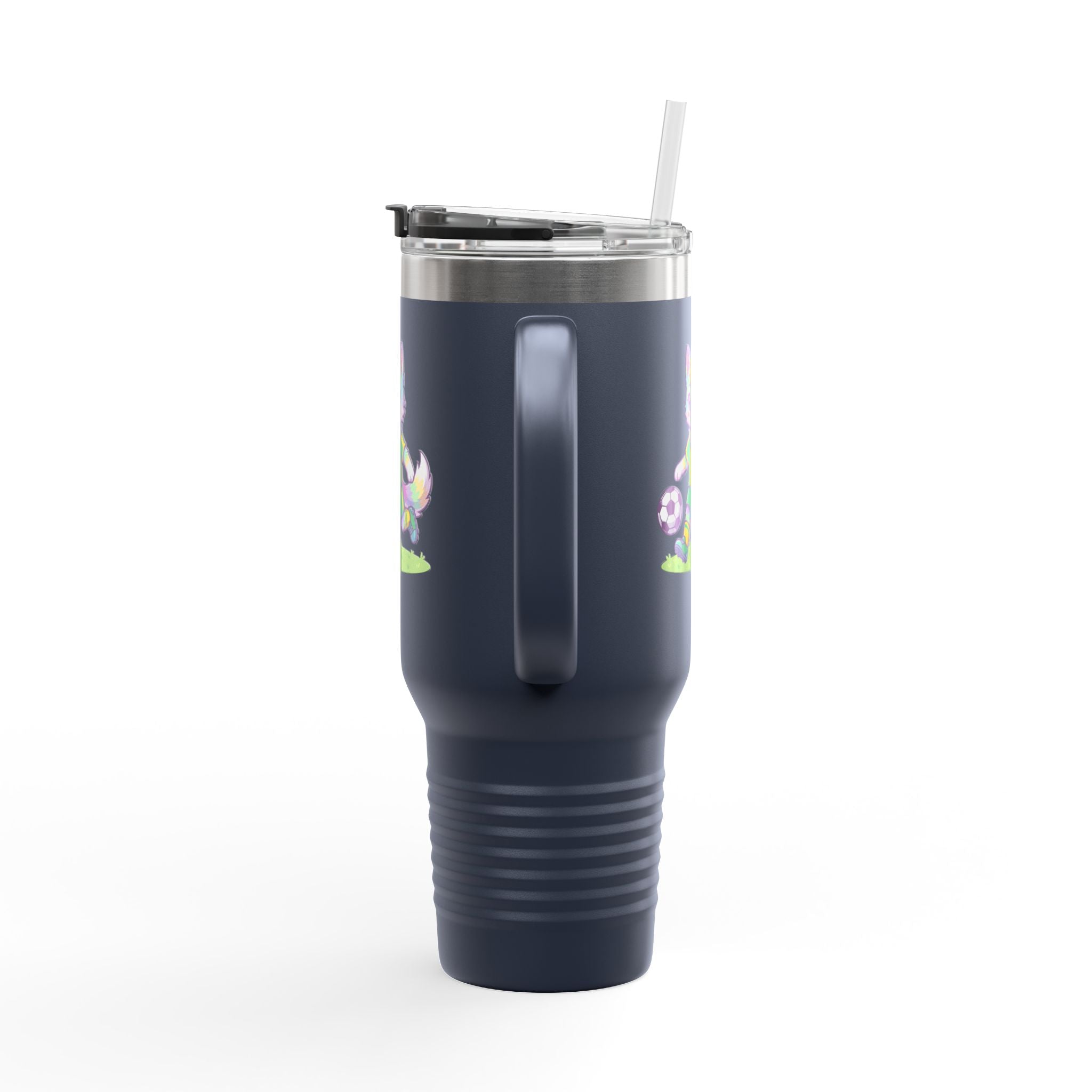 40oz Insulated Travel Mug — Cute Soccer Pastel Fox Design