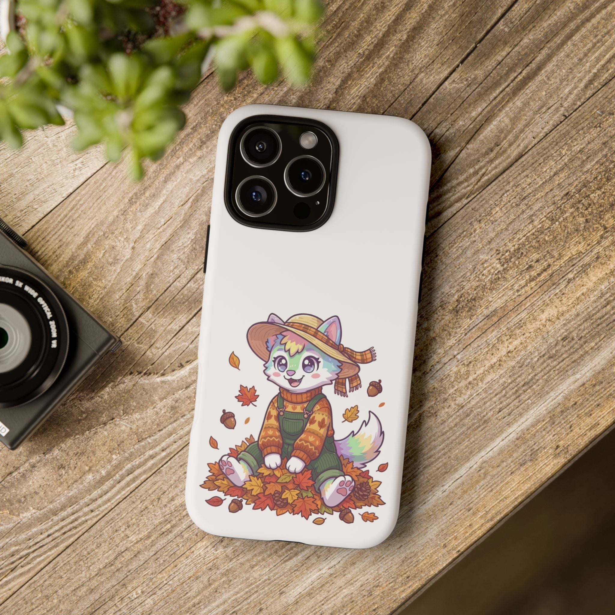 Autumn Fox Phone Case | Cute Fall Leaves Cat in Straw Hat iPhone | Samsung | Pixel Case