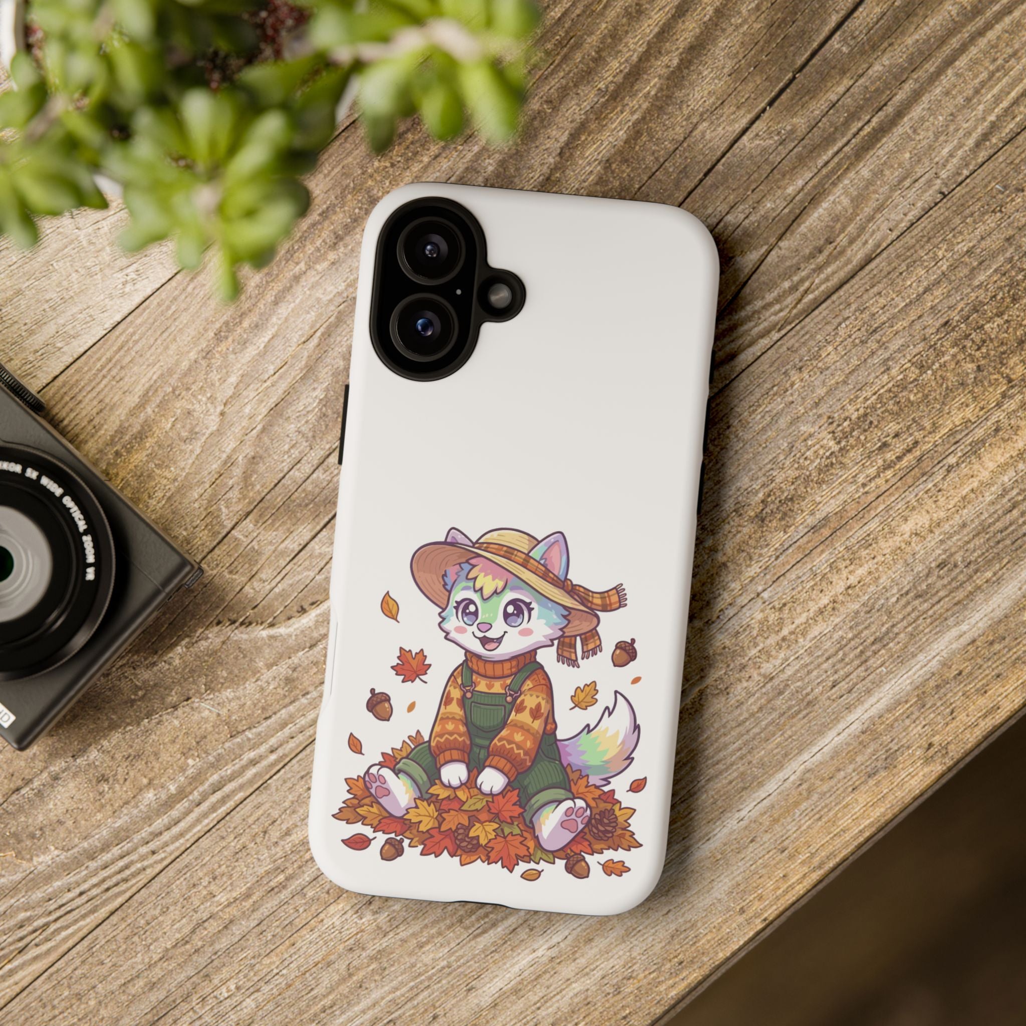 Autumn Fox Phone Case | Cute Fall Leaves Cat in Straw Hat iPhone | Samsung | Pixel Case