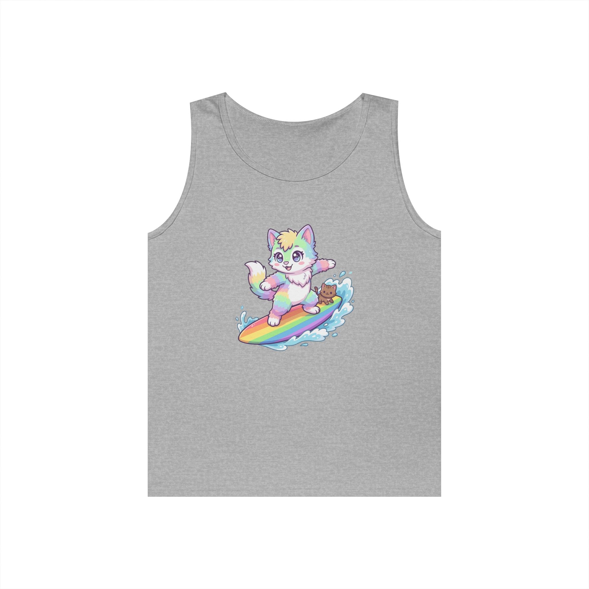 Kawaii Cat Surfing Rainbow Tank