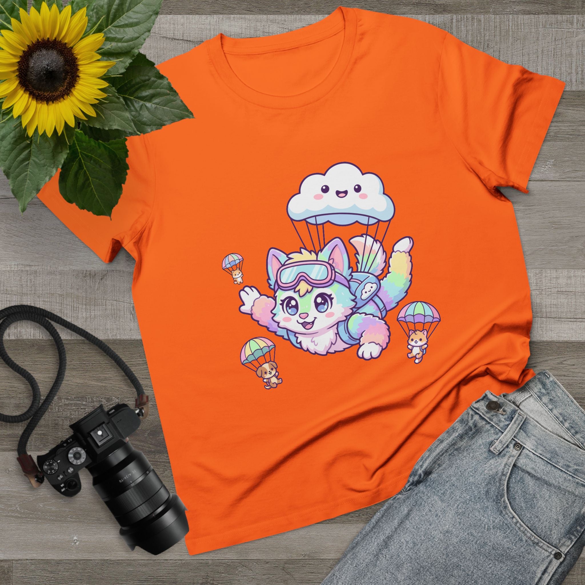 Pastel Rainbow Furry Skydiving Character Tee | Cute Pet Pals
