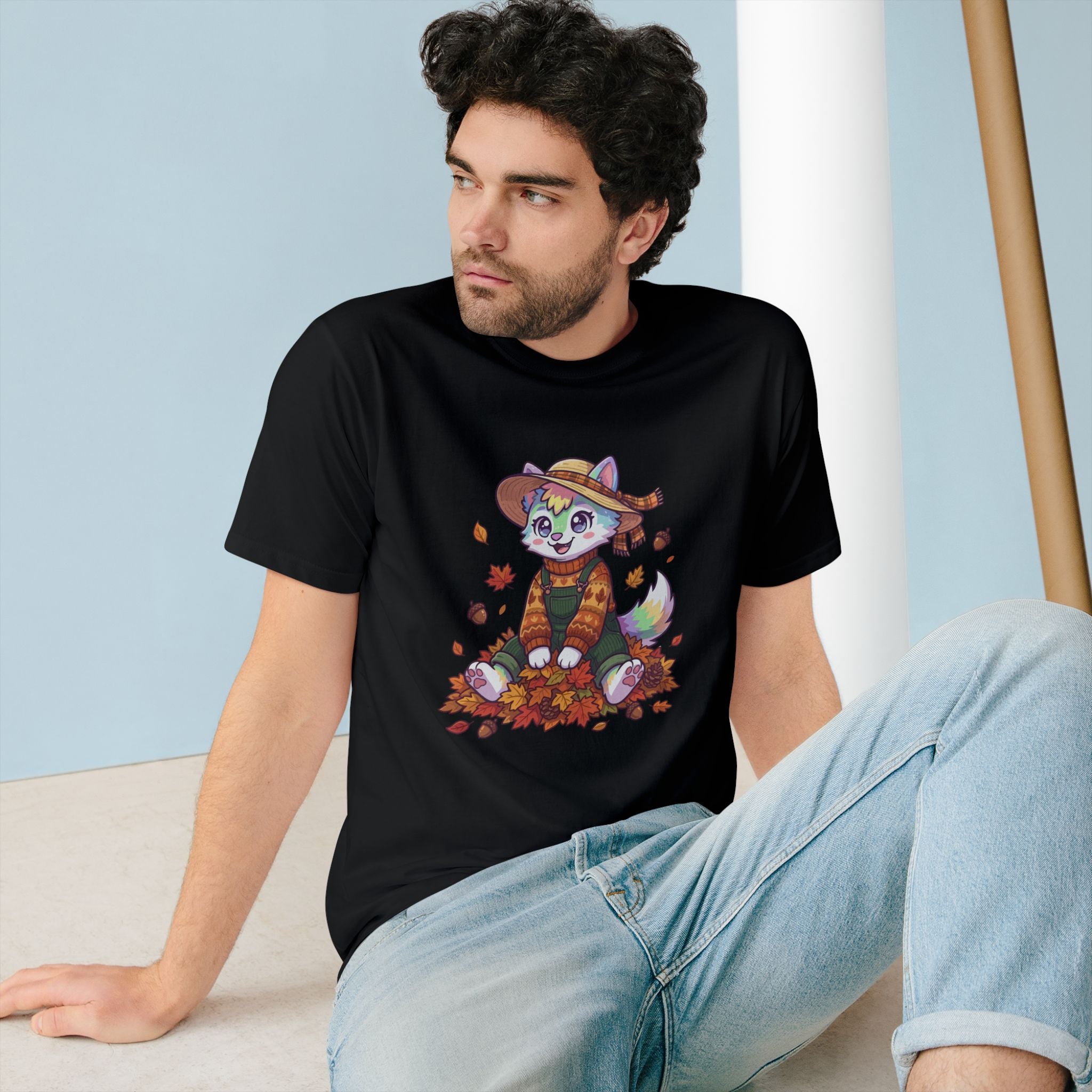 Autumn Fox Tee — Cute Fall Rainbow Pup with Leaves