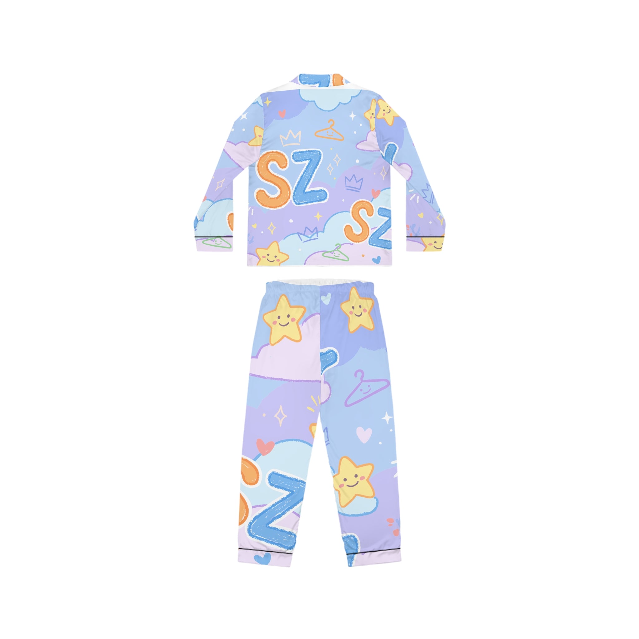 Satin Pajamas — Pastel Cute 'S Z' Star Print Sleep Set