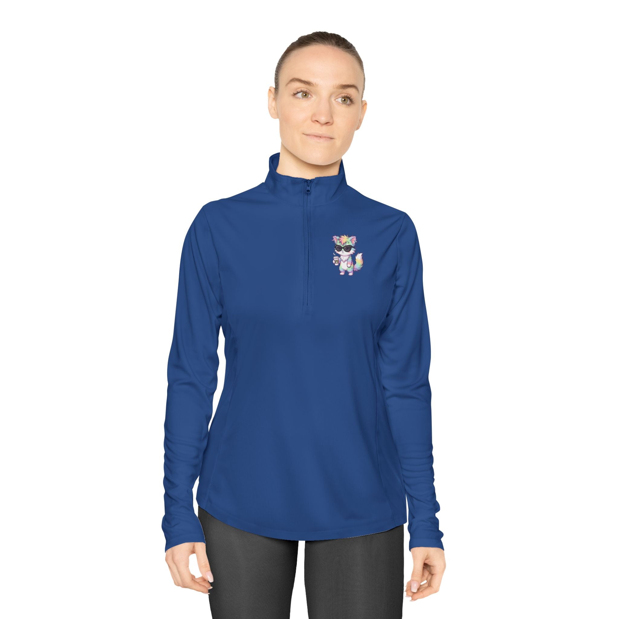 Cute Grumpy Rainbow Furry Ladies Quarter-Zip Pullover | Embroidered Pullover
