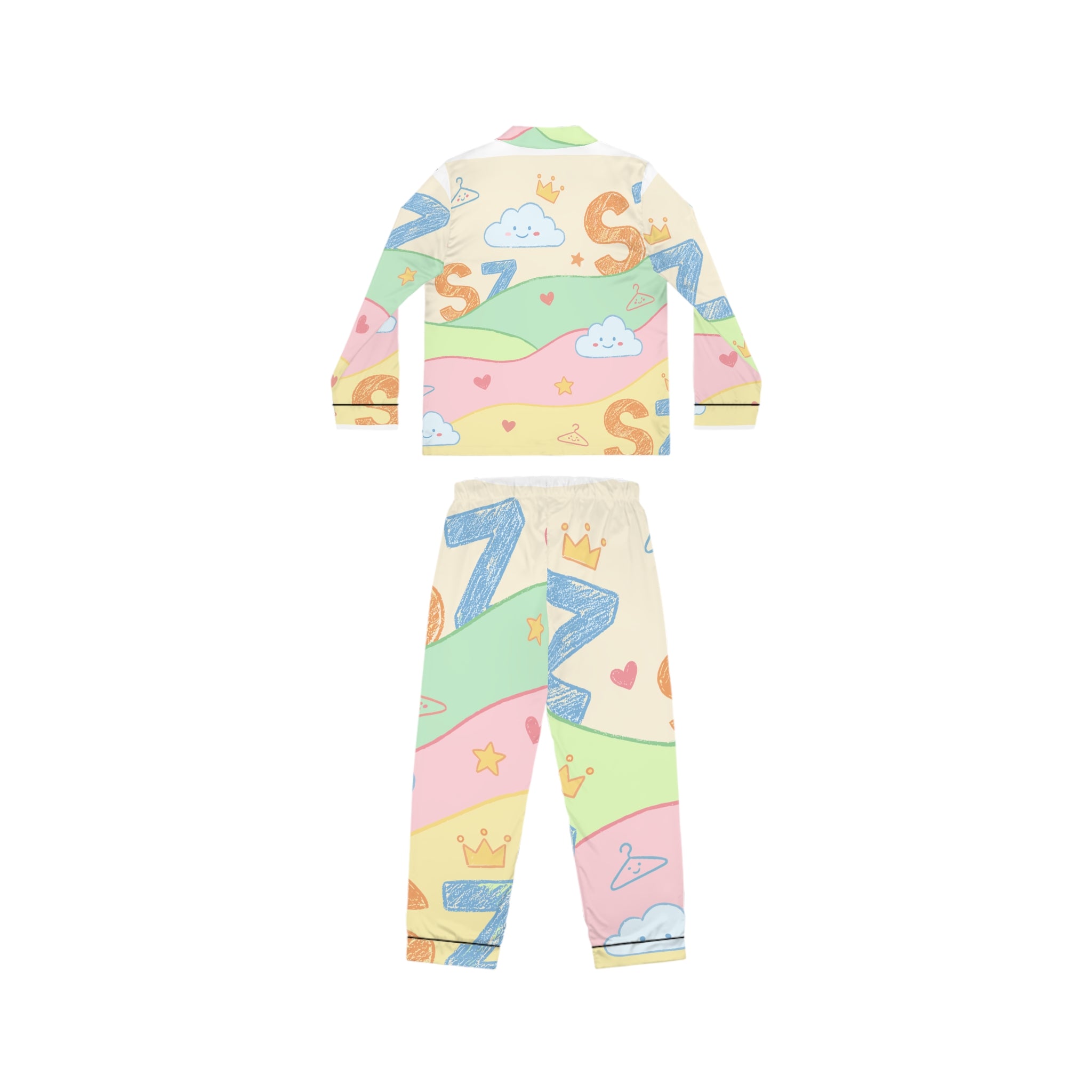 Pastel Cloud & Crown Satin Pajama Set — Women's Cute Sleepwear