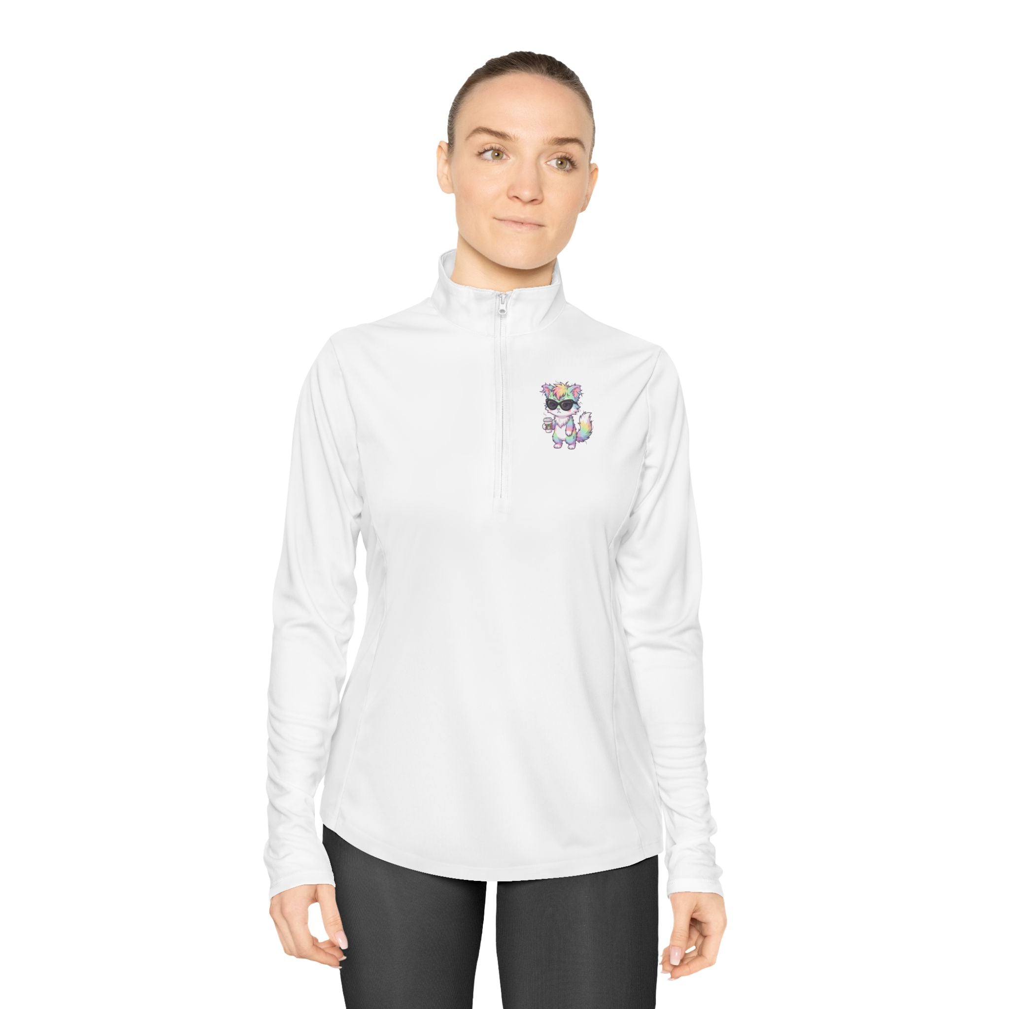 Cute Grumpy Rainbow Furry Ladies Quarter-Zip Pullover | Embroidered Pullover