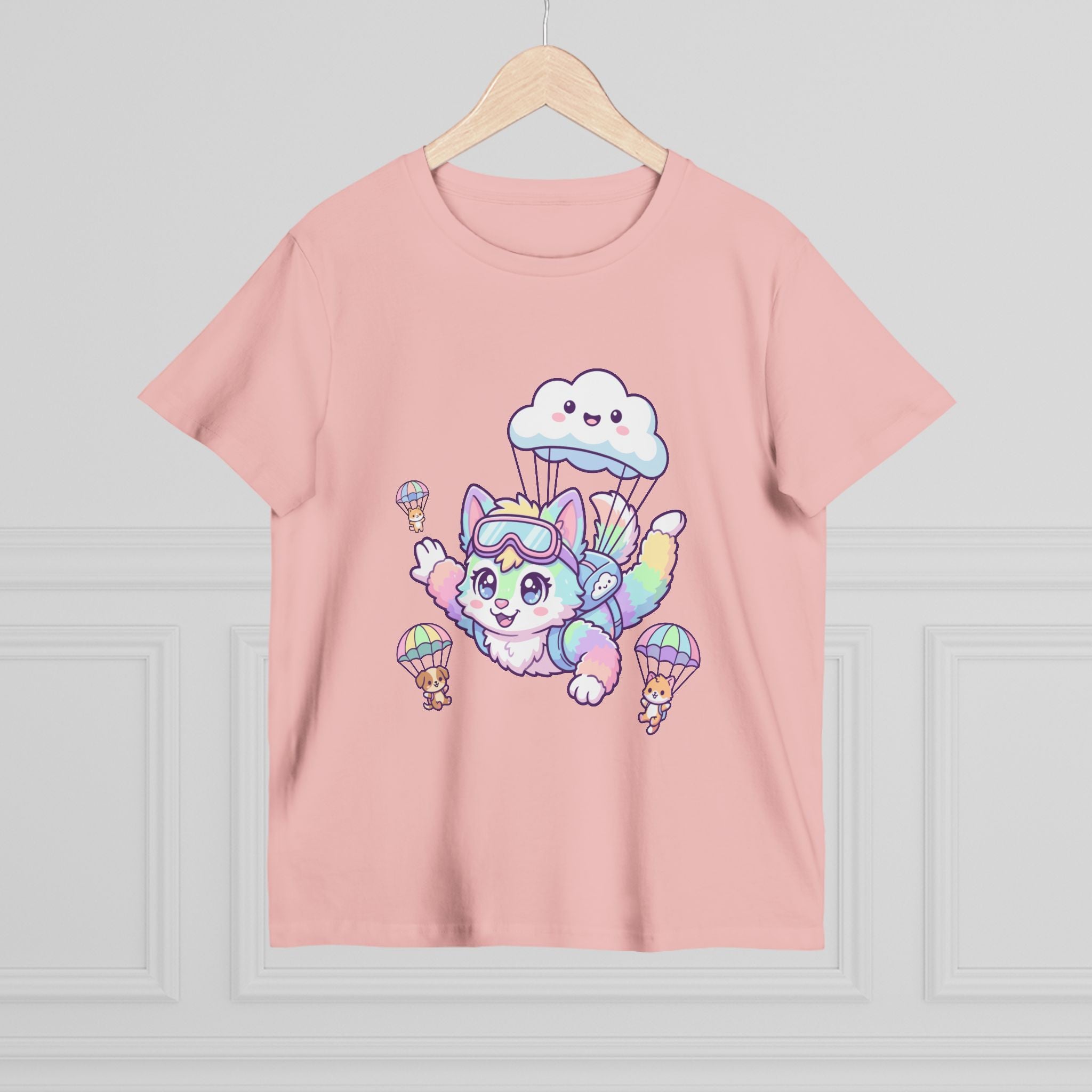 Pastel Rainbow Furry Skydiving Character Tee | Cute Pet Pals