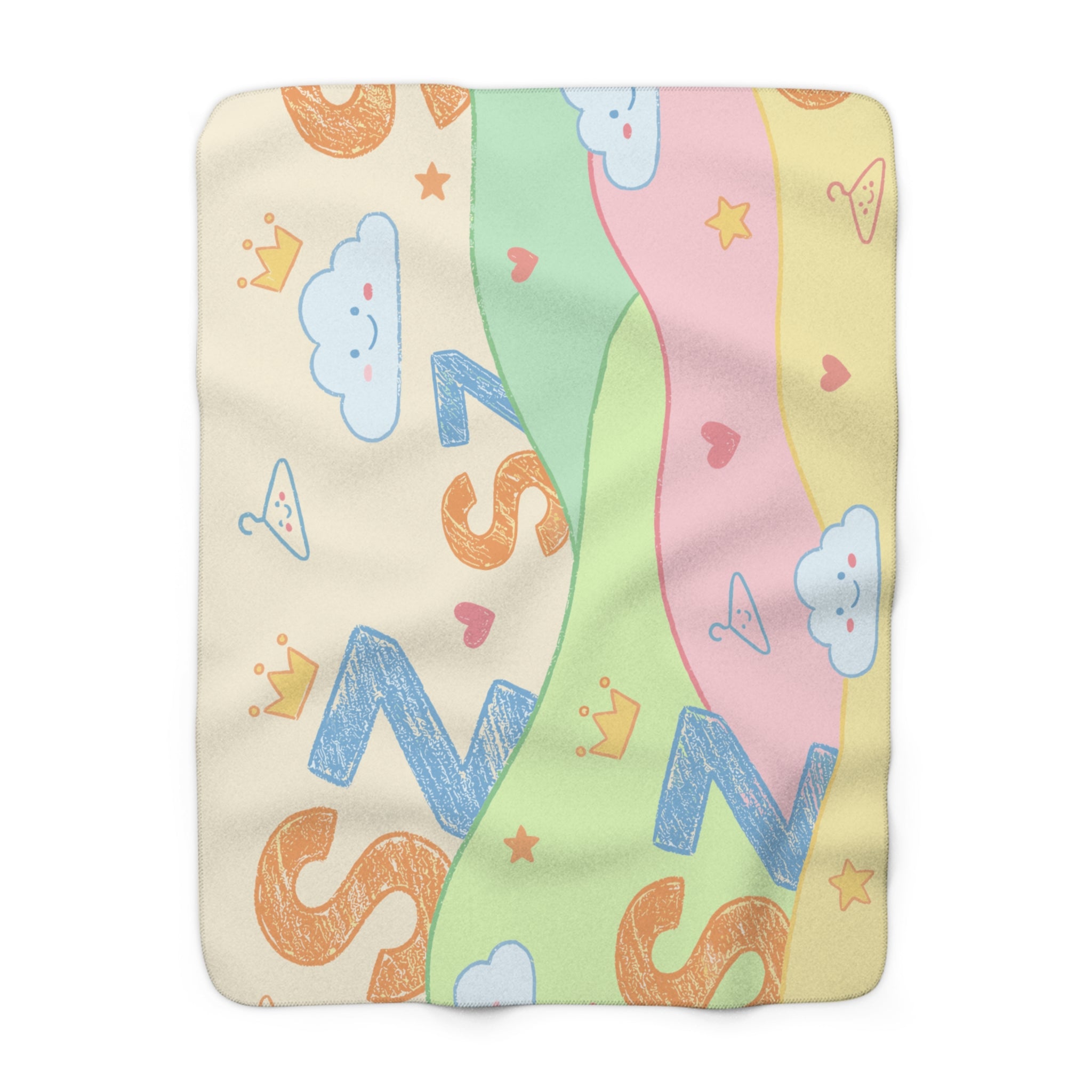 Cute Pastel Cloud Sherpa Blanket — Cozy Nursery Throw with 'Zzz' Sleep Design