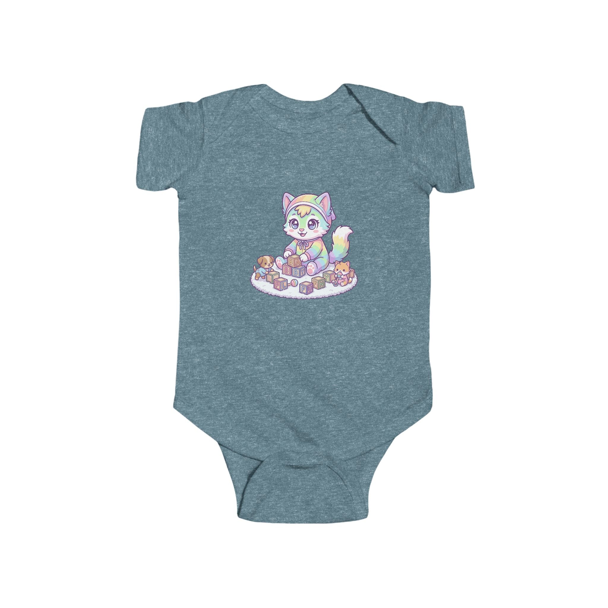Infant Bodysuit — Pastel Rainbow Kitten Graphic Baby Onesie