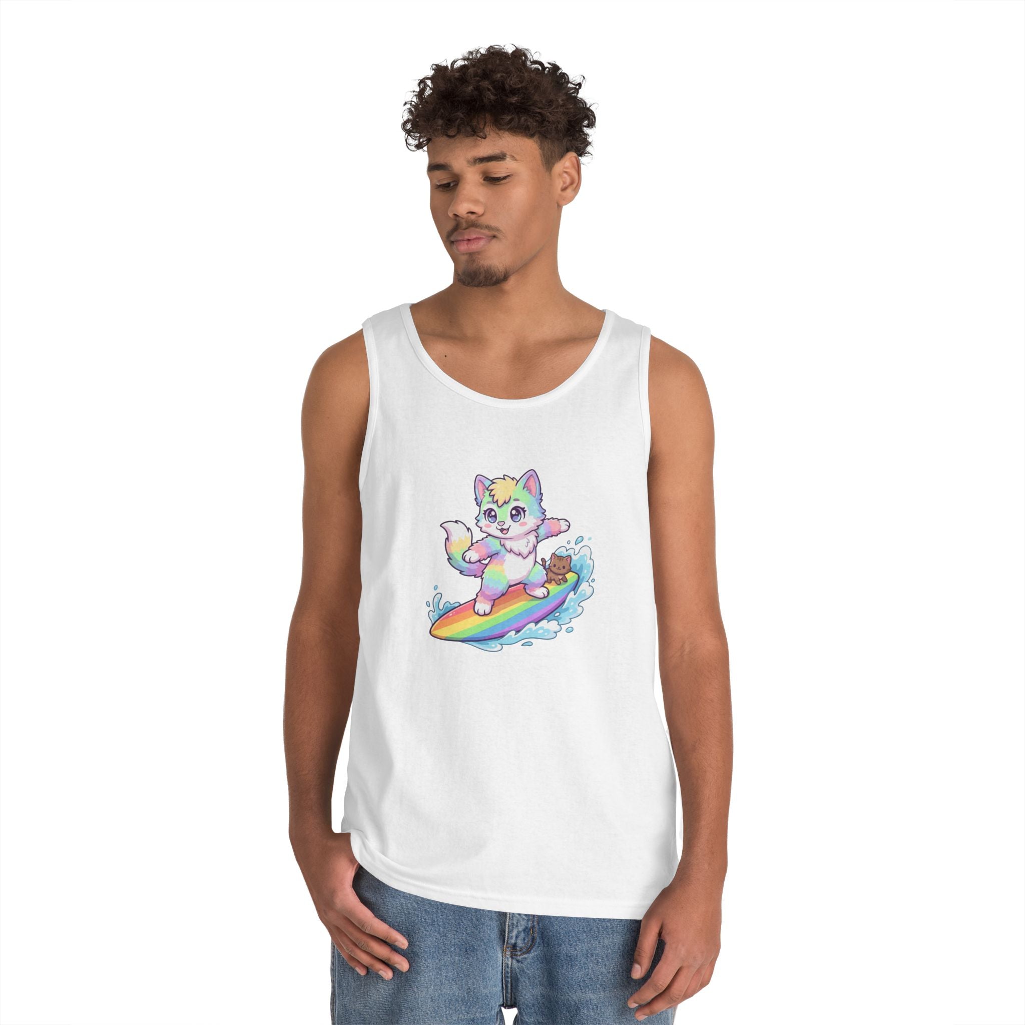Kawaii Cat Surfing Rainbow Tank