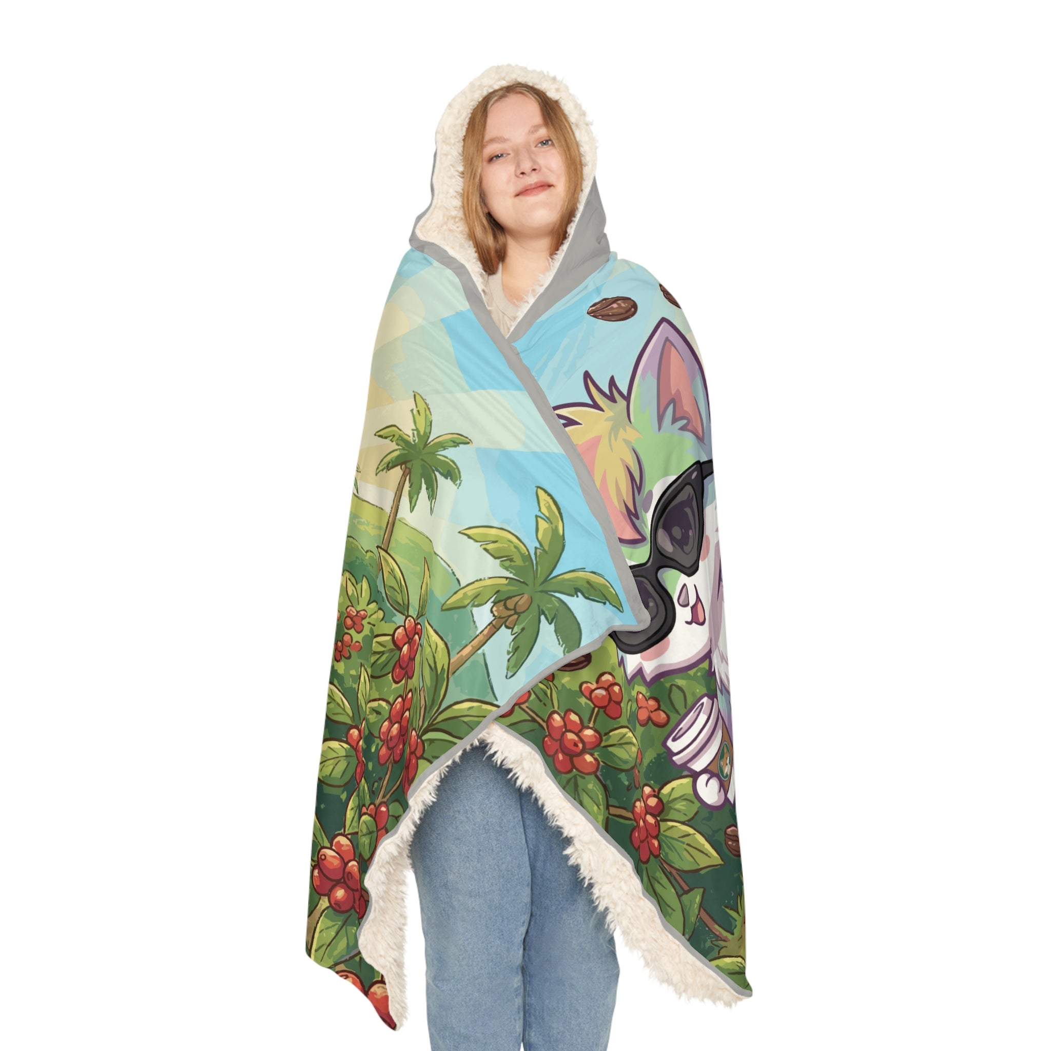 Hooded Blanket - Cute Coffee Fox Coffee Farm Hooded Snuggle Blanket