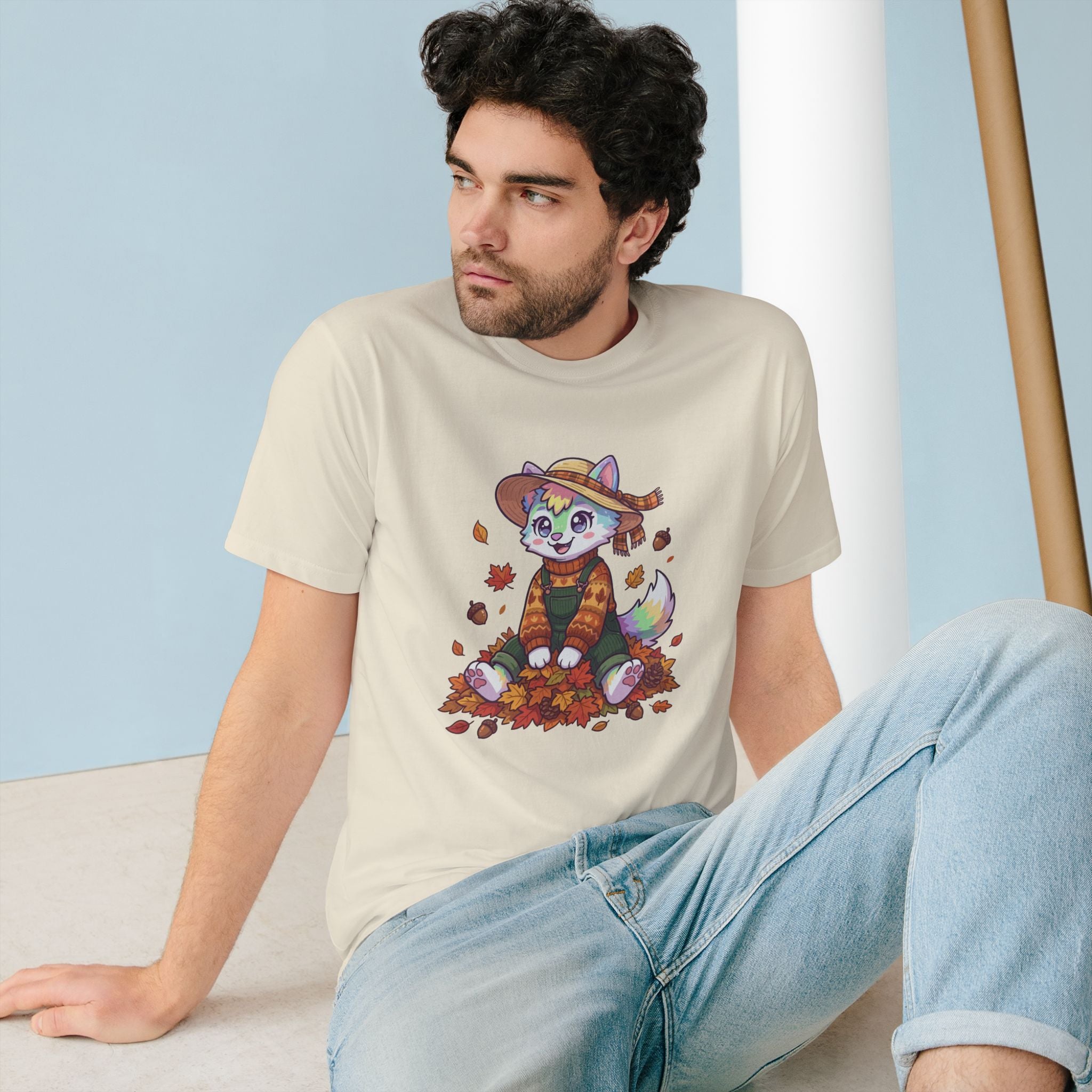 Autumn Fox Tee — Cute Fall Rainbow Pup with Leaves