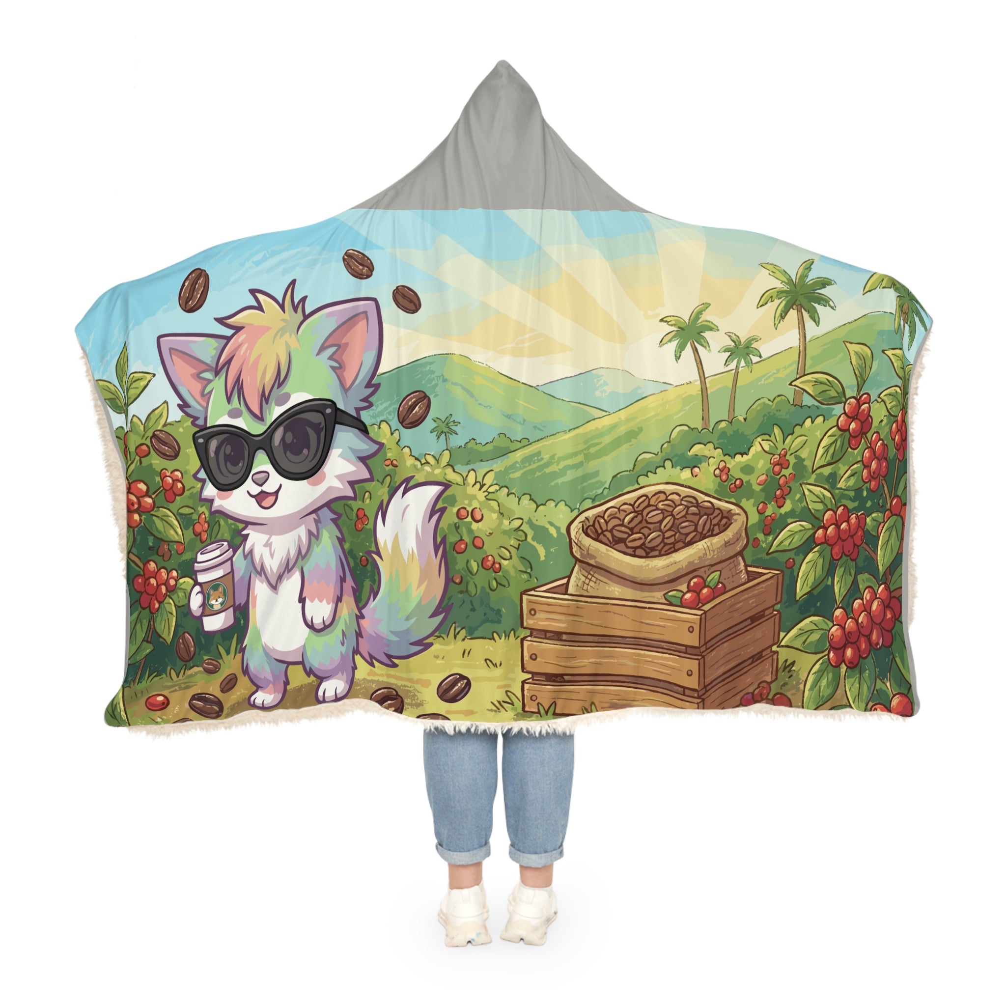 Hooded Blanket - Cute Coffee Fox Coffee Farm Hooded Snuggle Blanket