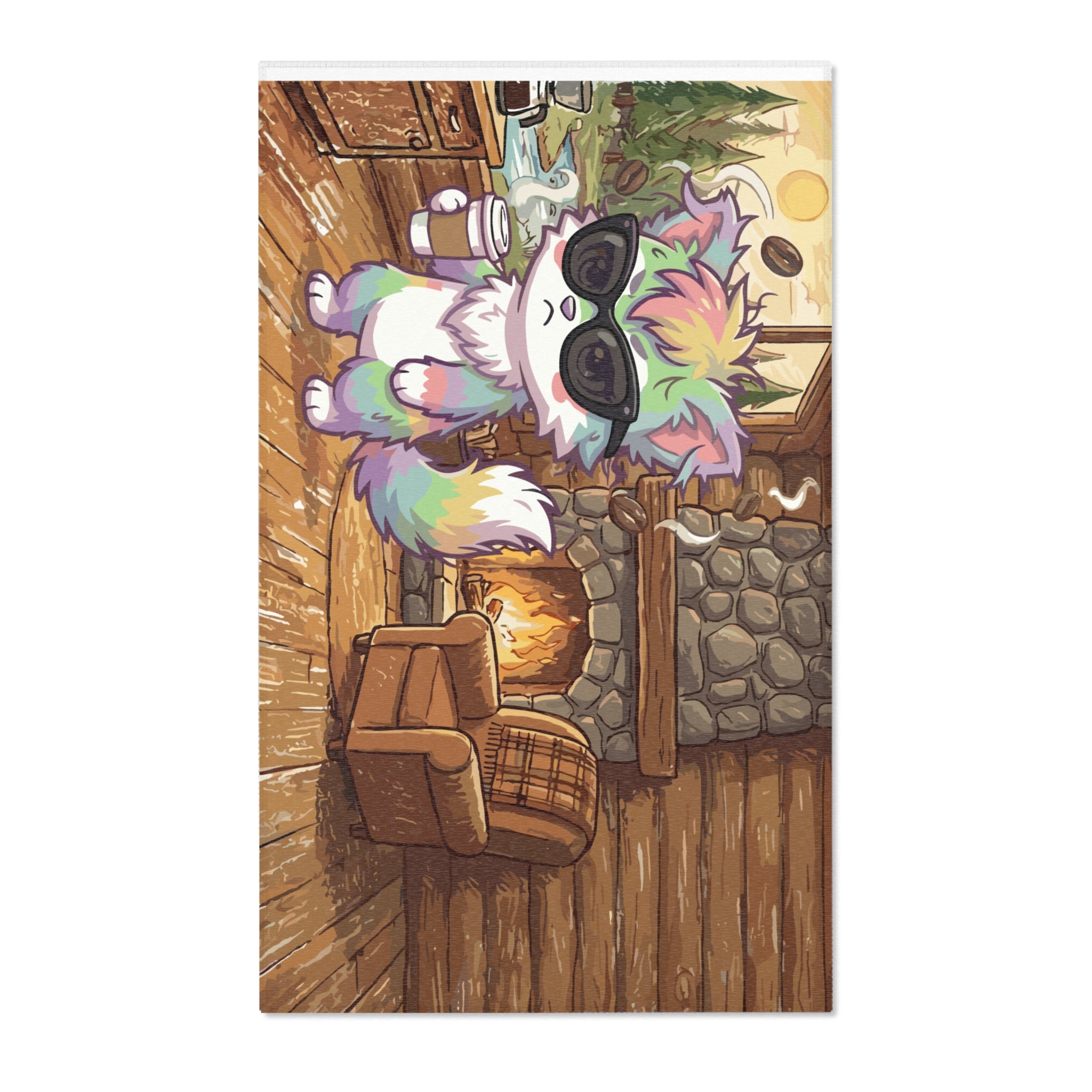 Cozy Cabin Rainbow Fox Area Rug — Cute Colorful Cat with Sunglasses Indoor Accent Mat
