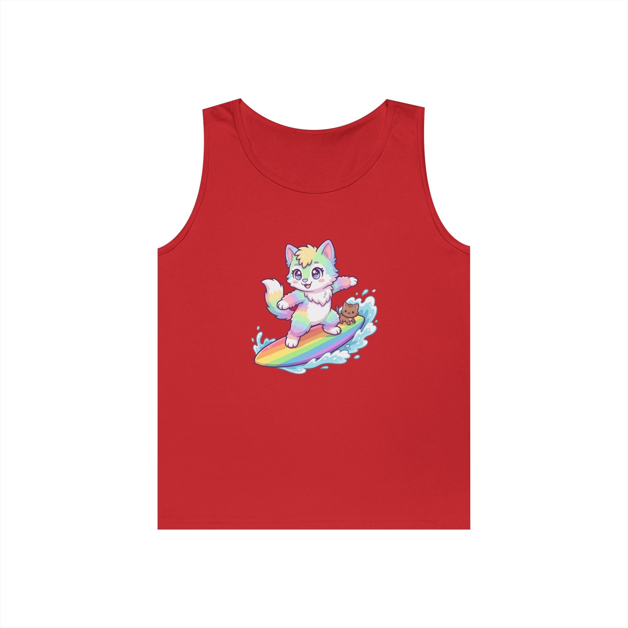 Kawaii Cat Surfing Rainbow Tank