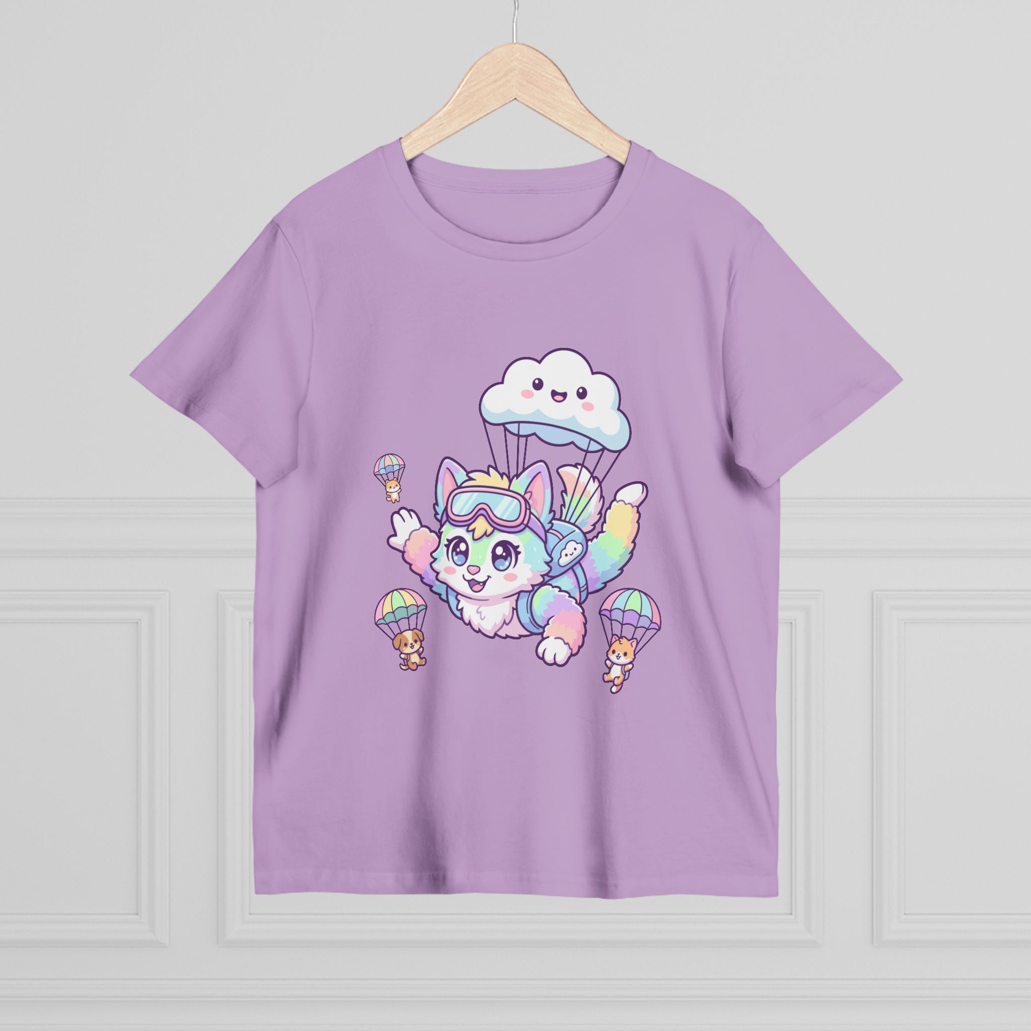 Pastel Rainbow Furry Skydiving Character Tee | Cute Pet Pals
