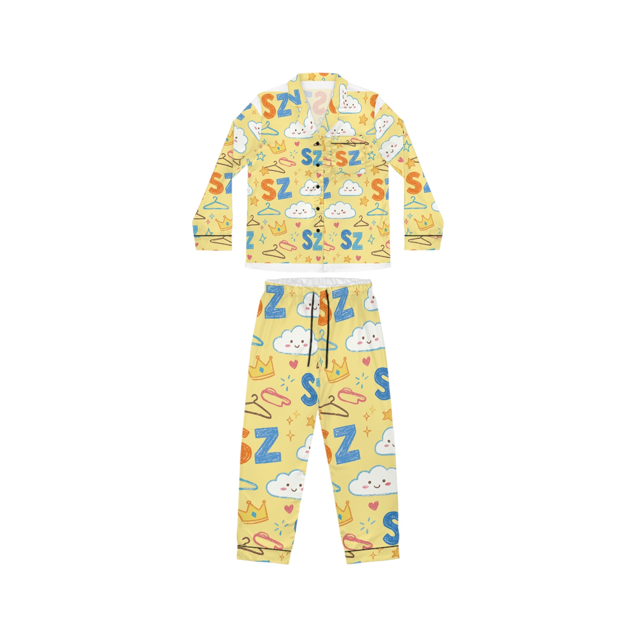 Women's Satin Pajama Set — Cute 'Zzz' Cloud & Star Sleepwear