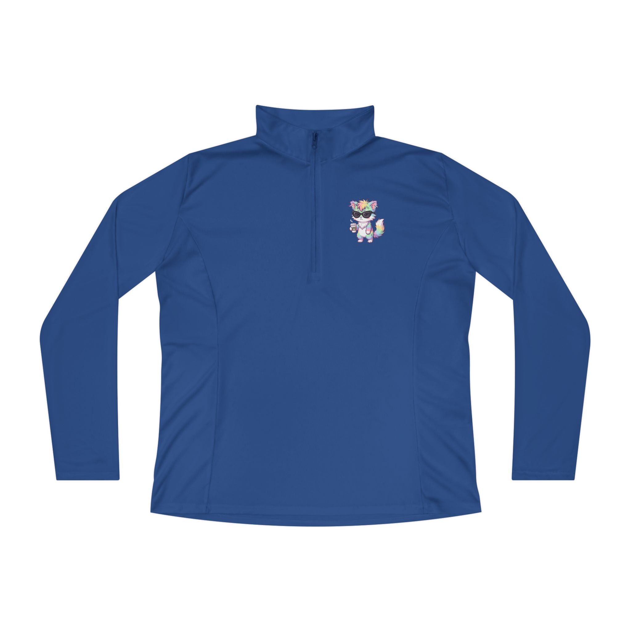 Cute Grumpy Rainbow Furry Ladies Quarter-Zip Pullover | Embroidered Pullover