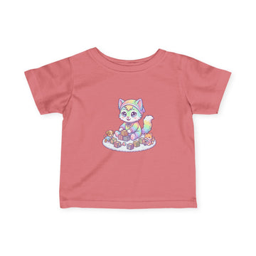 Pastel Rainbow Kitten Infant Tee – Cute Kitty with Toy Blocks
