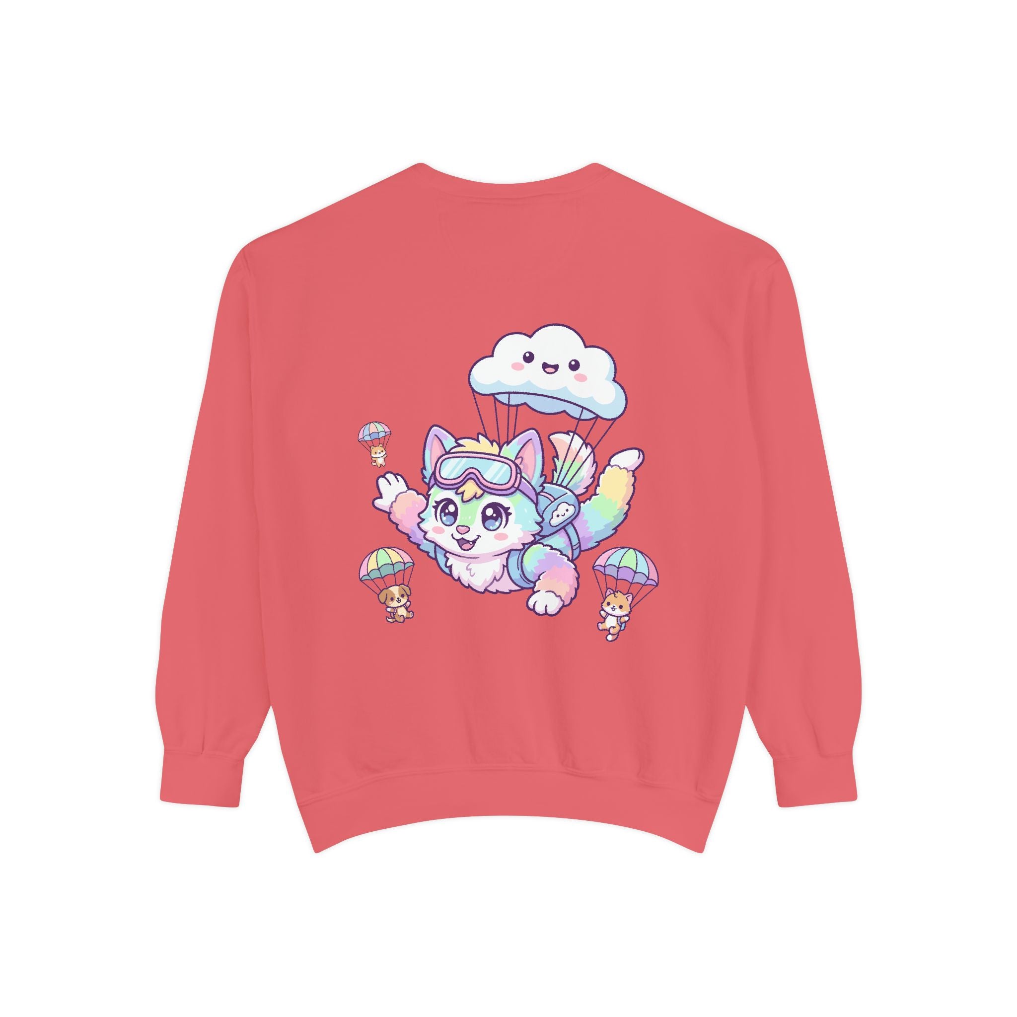 Cute Retro Rainbow Skydiving Furry Sweatshirt | Pocket Graphic T-Shirt