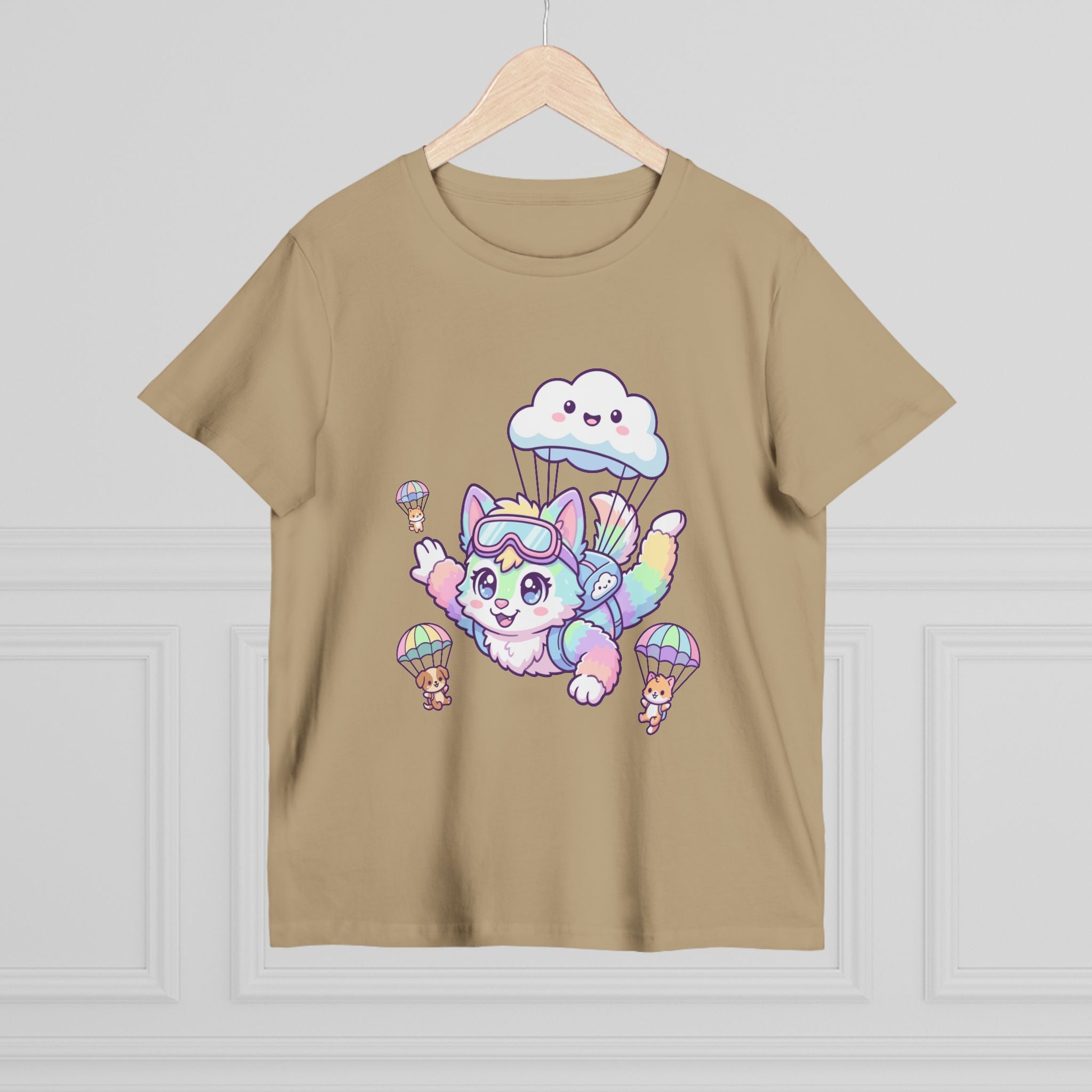 Pastel Rainbow Furry Skydiving Character Tee | Cute Pet Pals