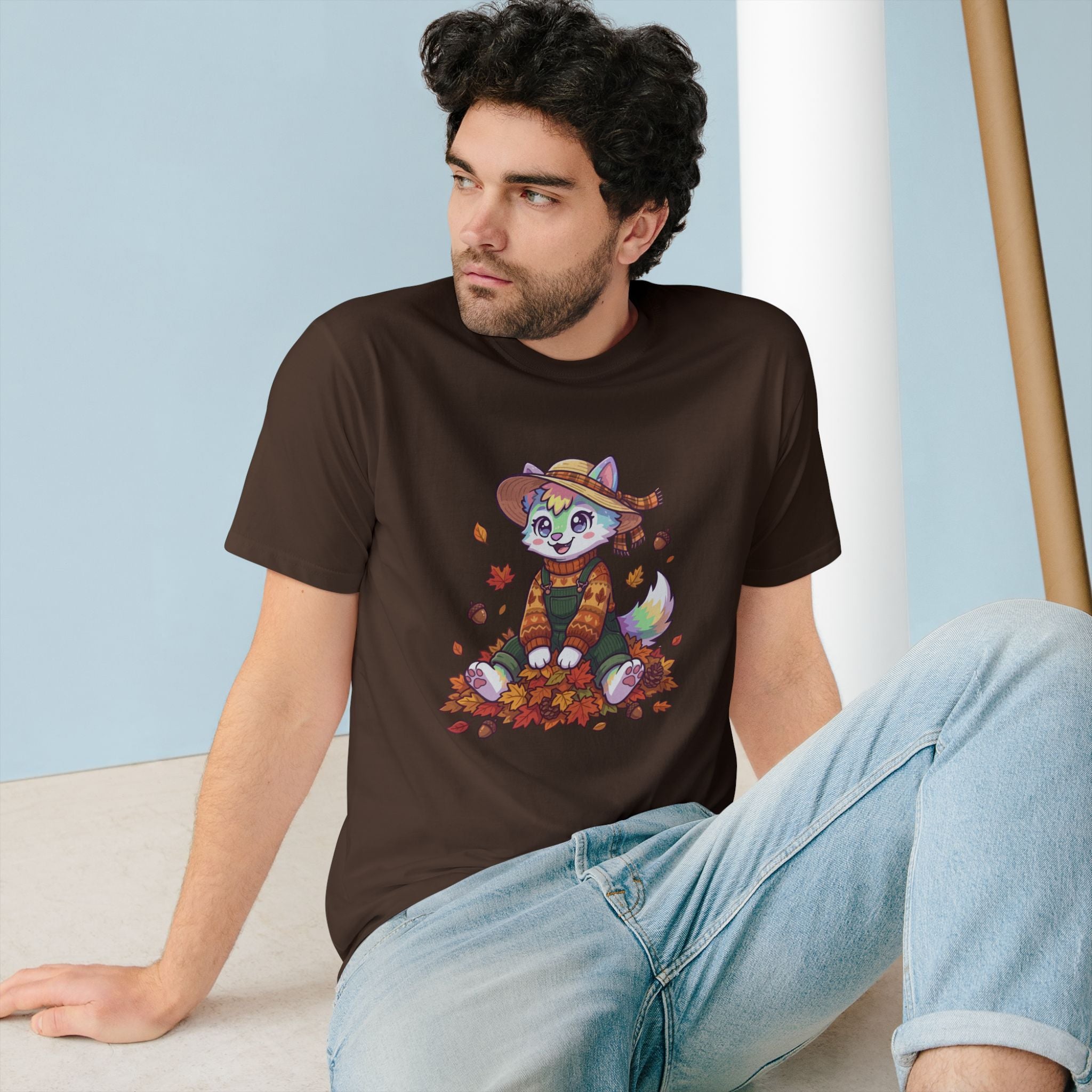 Autumn Fox Tee — Cute Fall Rainbow Pup with Leaves
