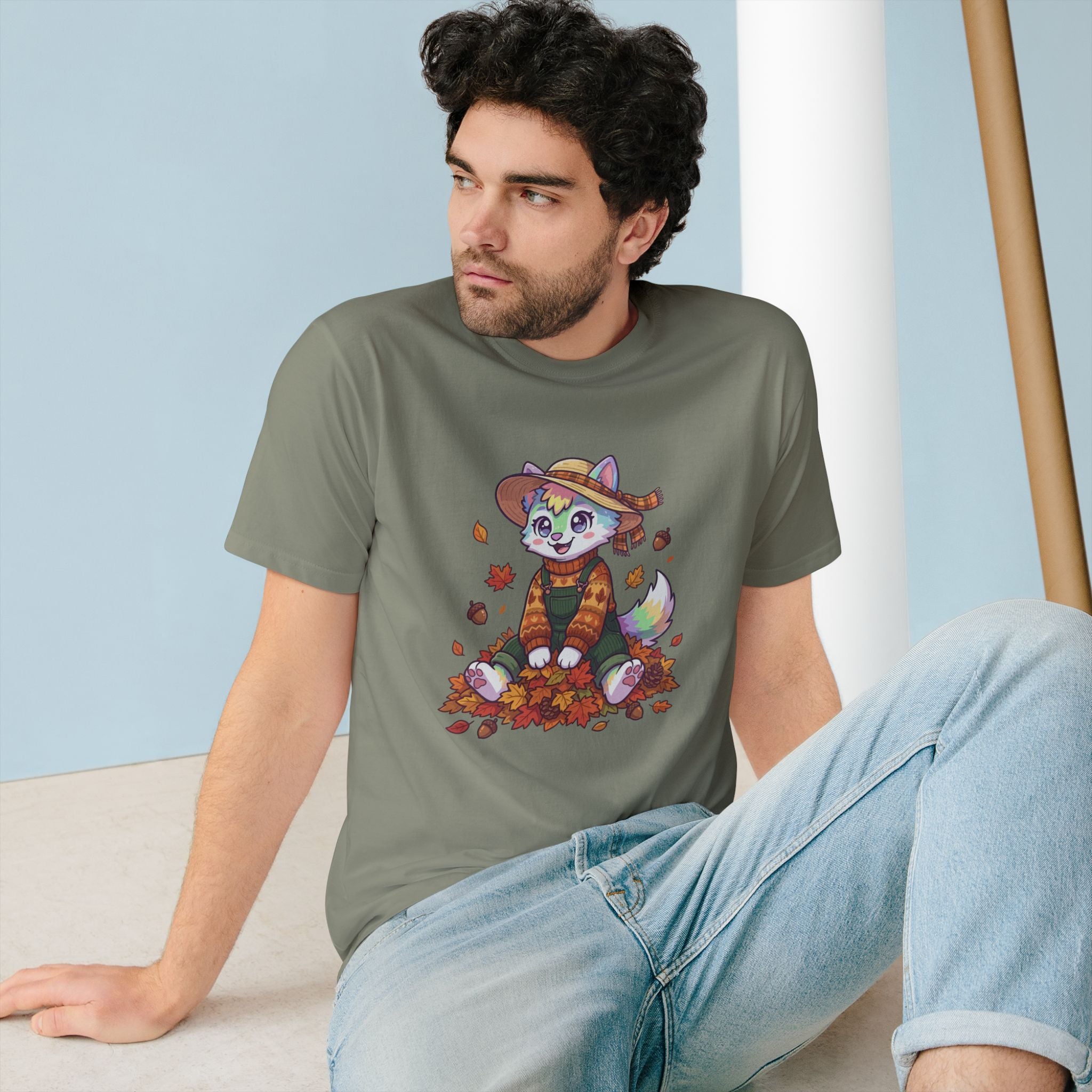 Autumn Fox Tee — Cute Fall Rainbow Pup with Leaves