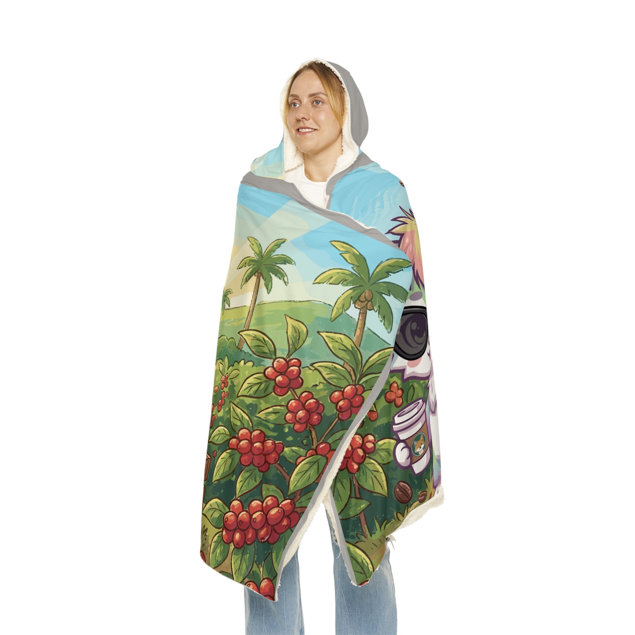 Hooded Blanket - Cute Coffee Fox Coffee Farm Hooded Snuggle Blanket