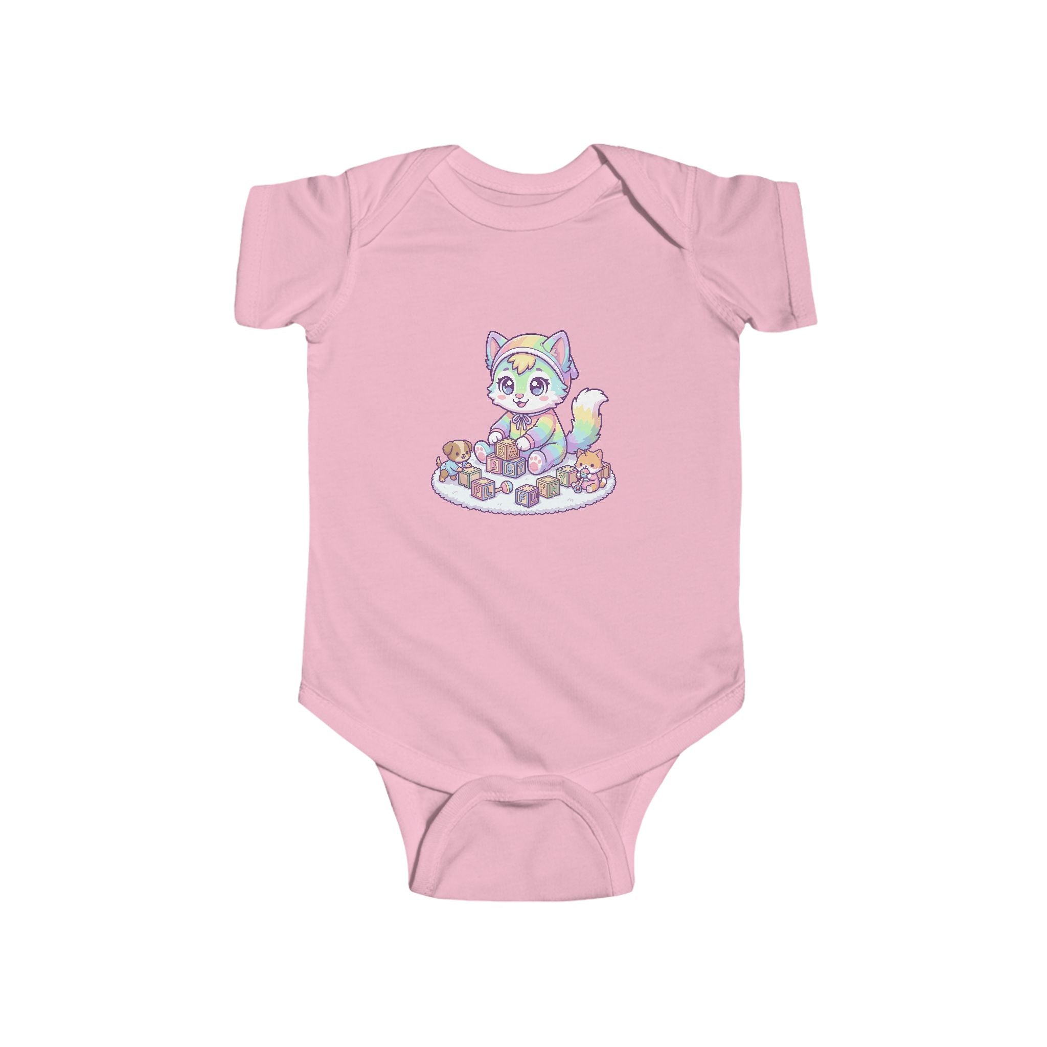 Infant Bodysuit — Pastel Rainbow Kitten Graphic Baby Onesie